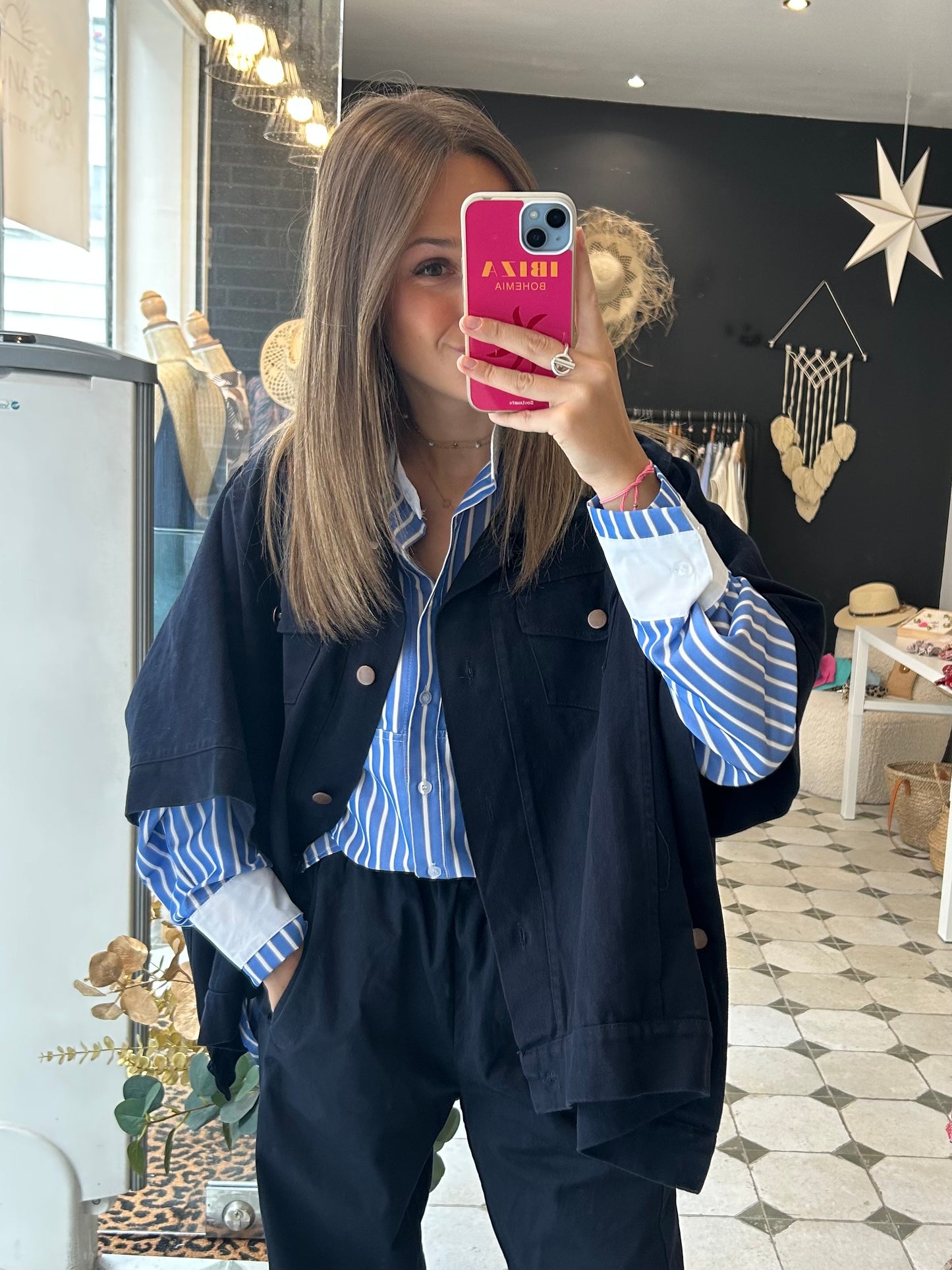 Veste / Cape en jean bleu marine - Johanna Paris