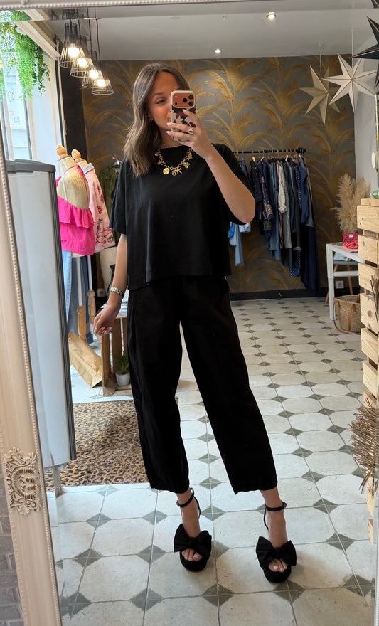 Pantalon Magique en toile fine noir - Johanna Paris
