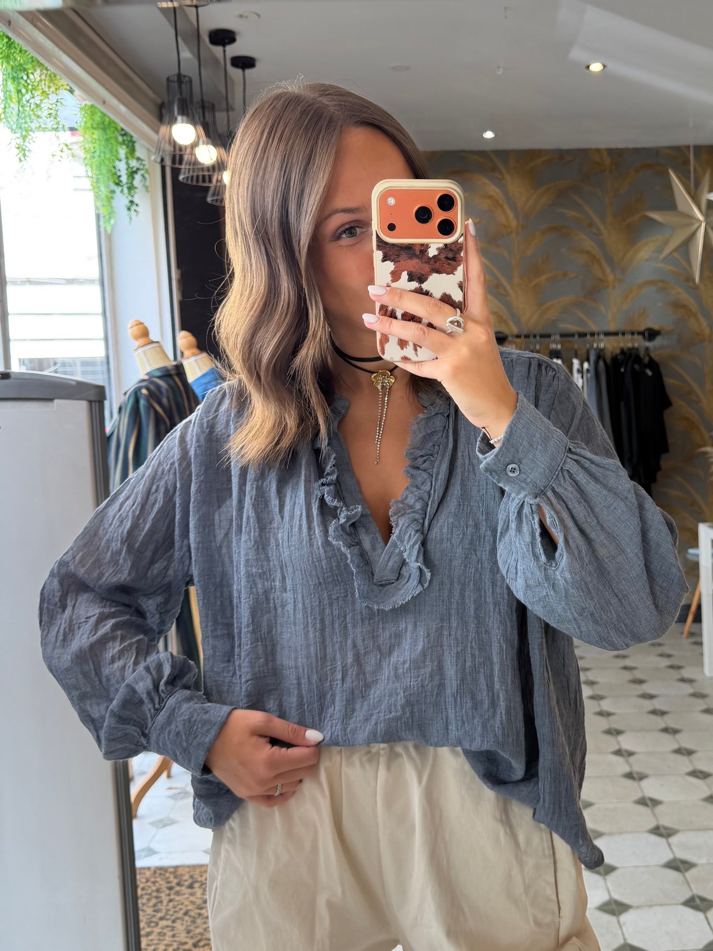 Blouse ML Aria bleu-gris  - Johanna Paris