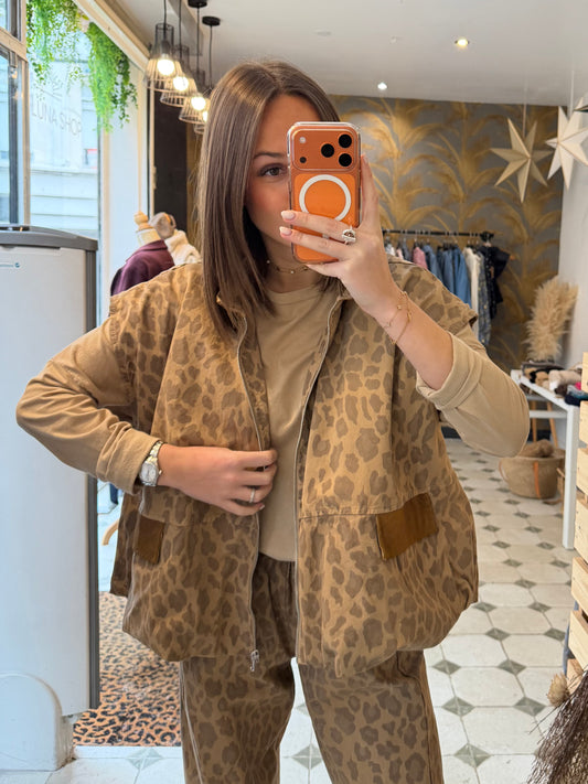 Gilet sans manches Octavie léopard Camel - Johanna Paris