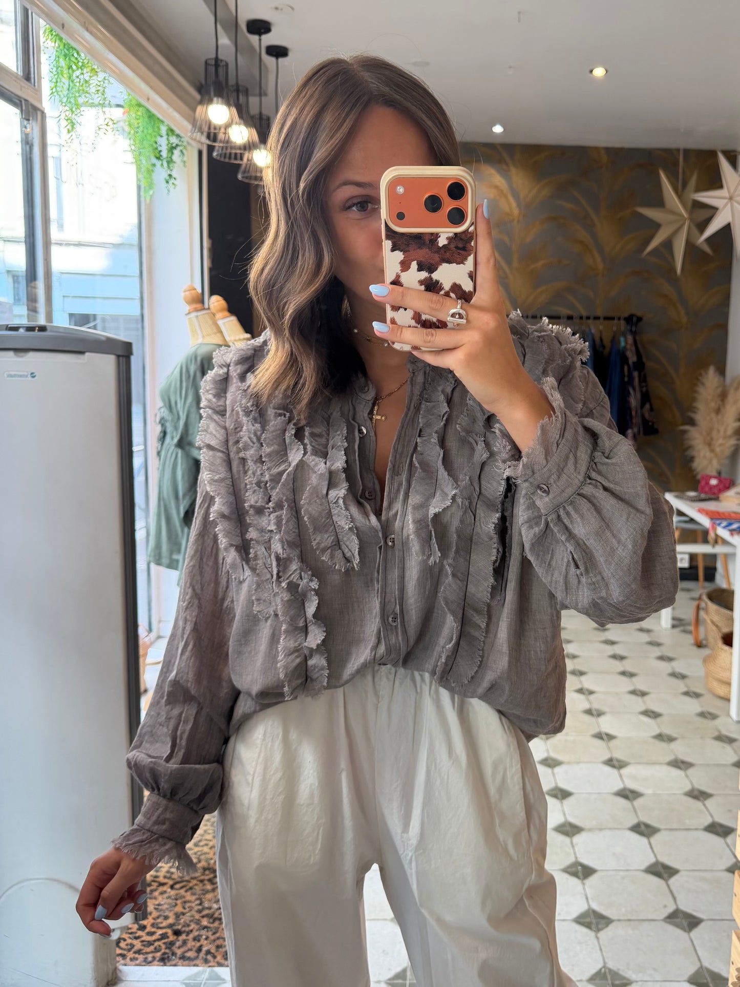 Blouse en coton style aria gris - Johanna Paris