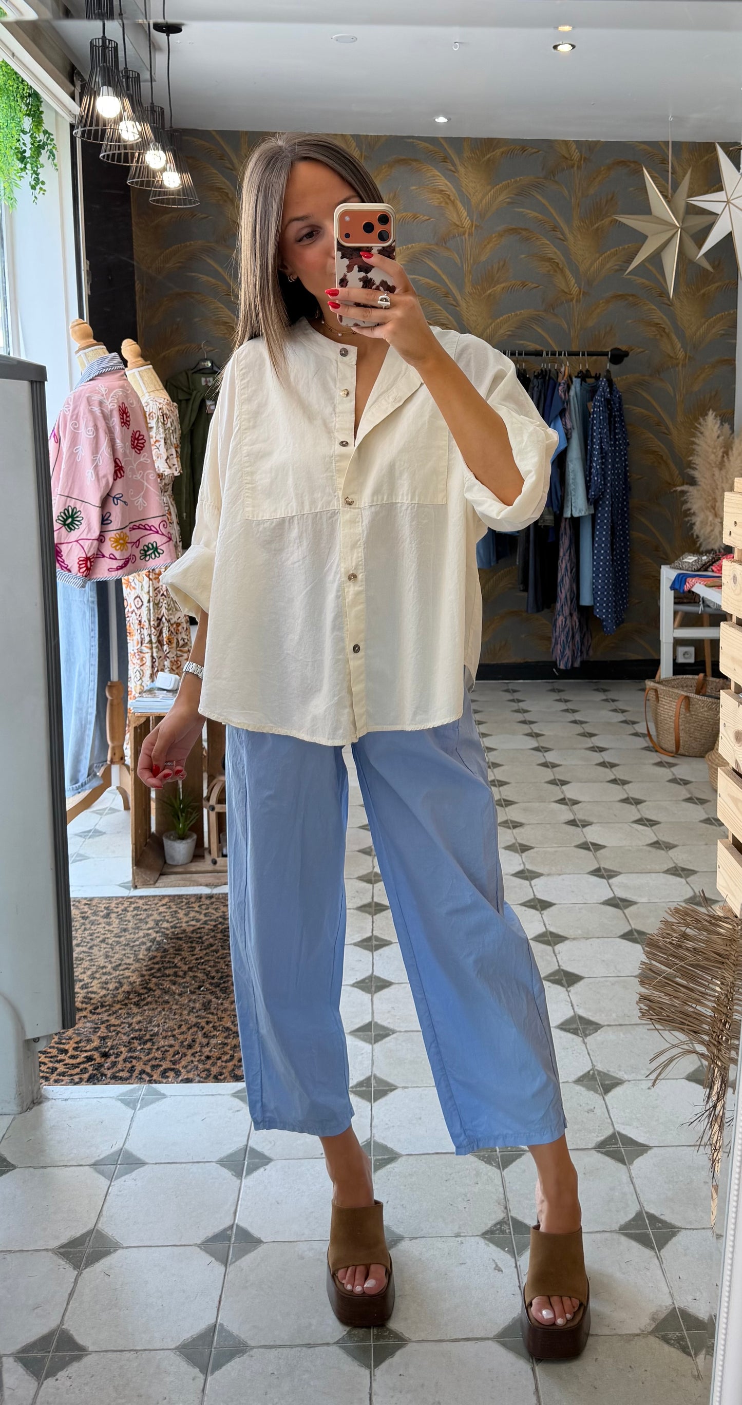 Pantalon Magique en toile fine bleu ciel - Johanna Paris