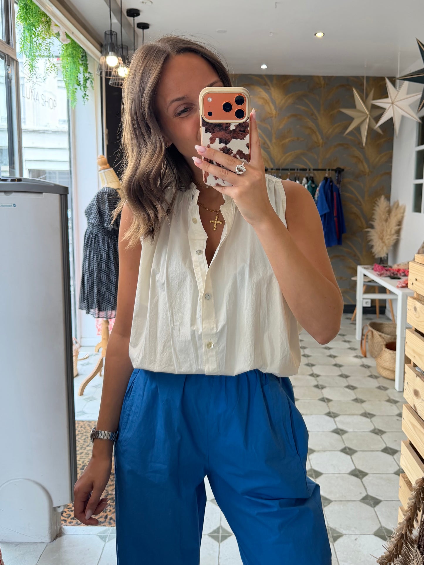 Chemise Clémentine sans manches en toile parachute écru - Johanna Paris