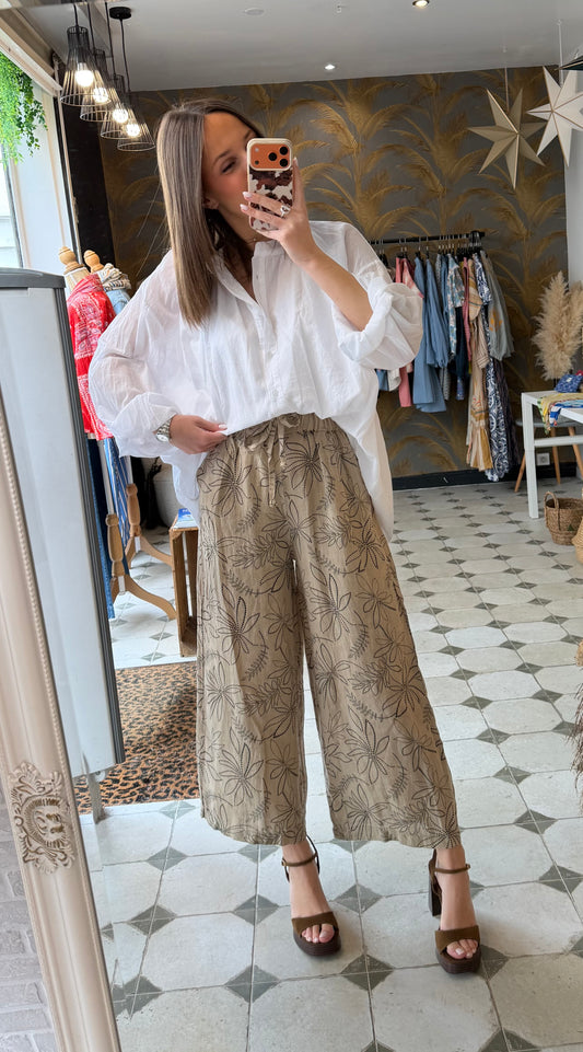 Pantalon fluide Palm beige - Johanna Paris