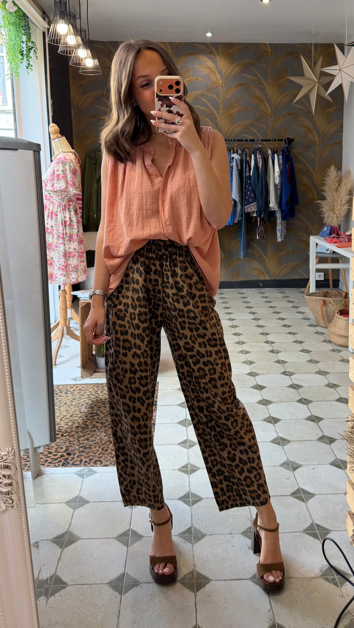Chemise Clémentine sans manches en garza rose poudré - Johanna Paris