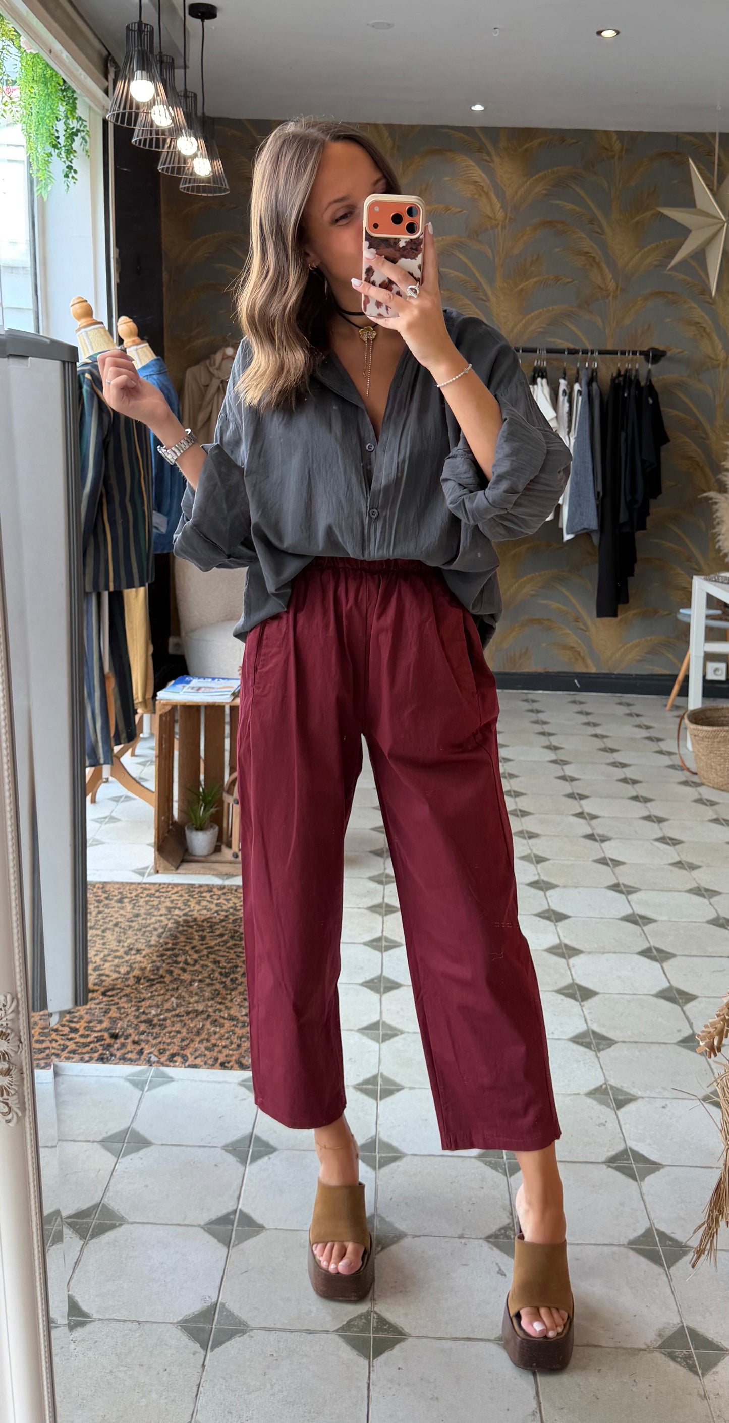 Pantalon Magique en toile bordeaux - Johanna Paris
