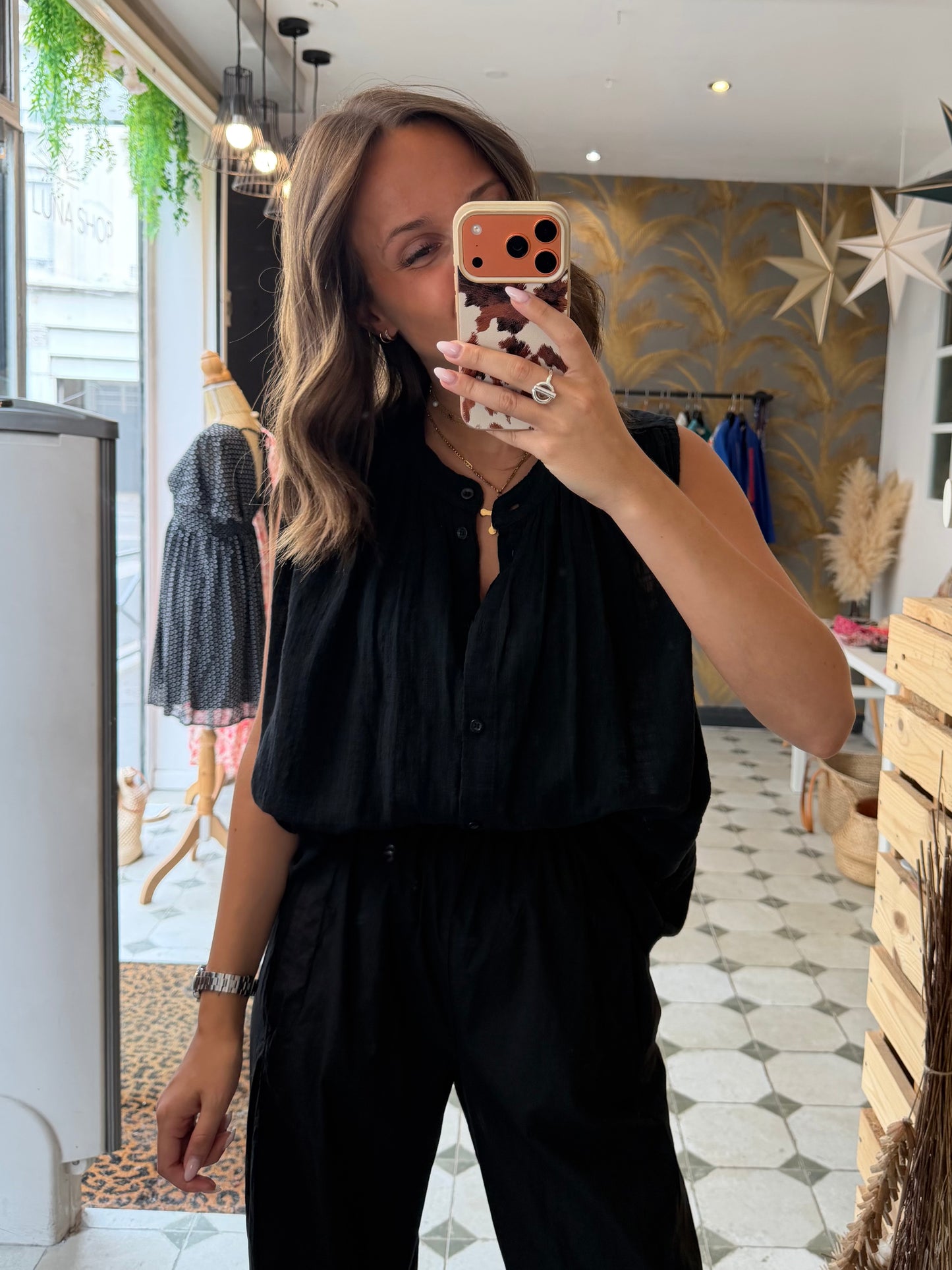 Chemise Clémentine sans manches en garza noire - Johanna Paris