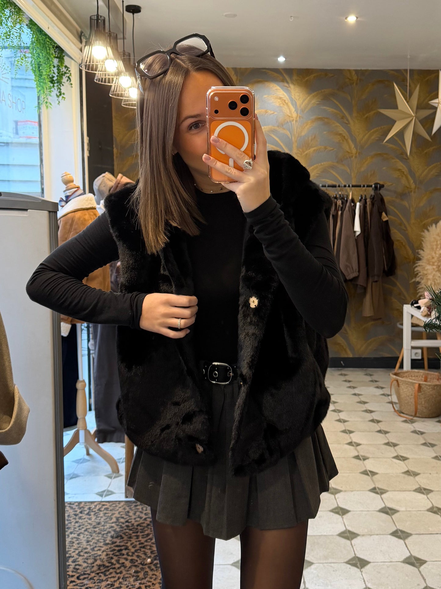 Gilet en fourrure Fara noir - Johanna Paris
