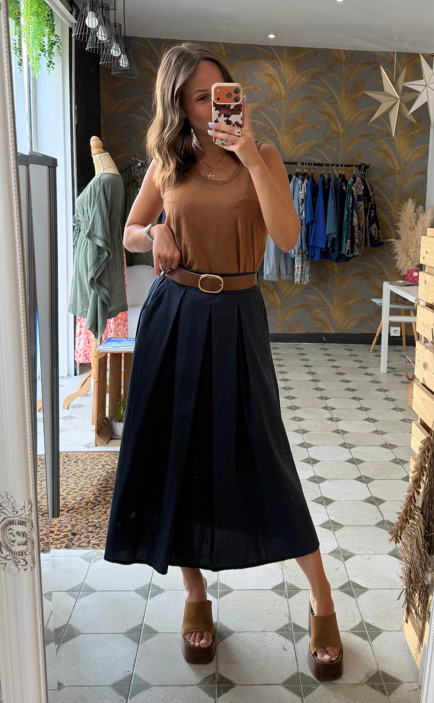 Jupe longue Marlène bleu marine - Johanna Paris