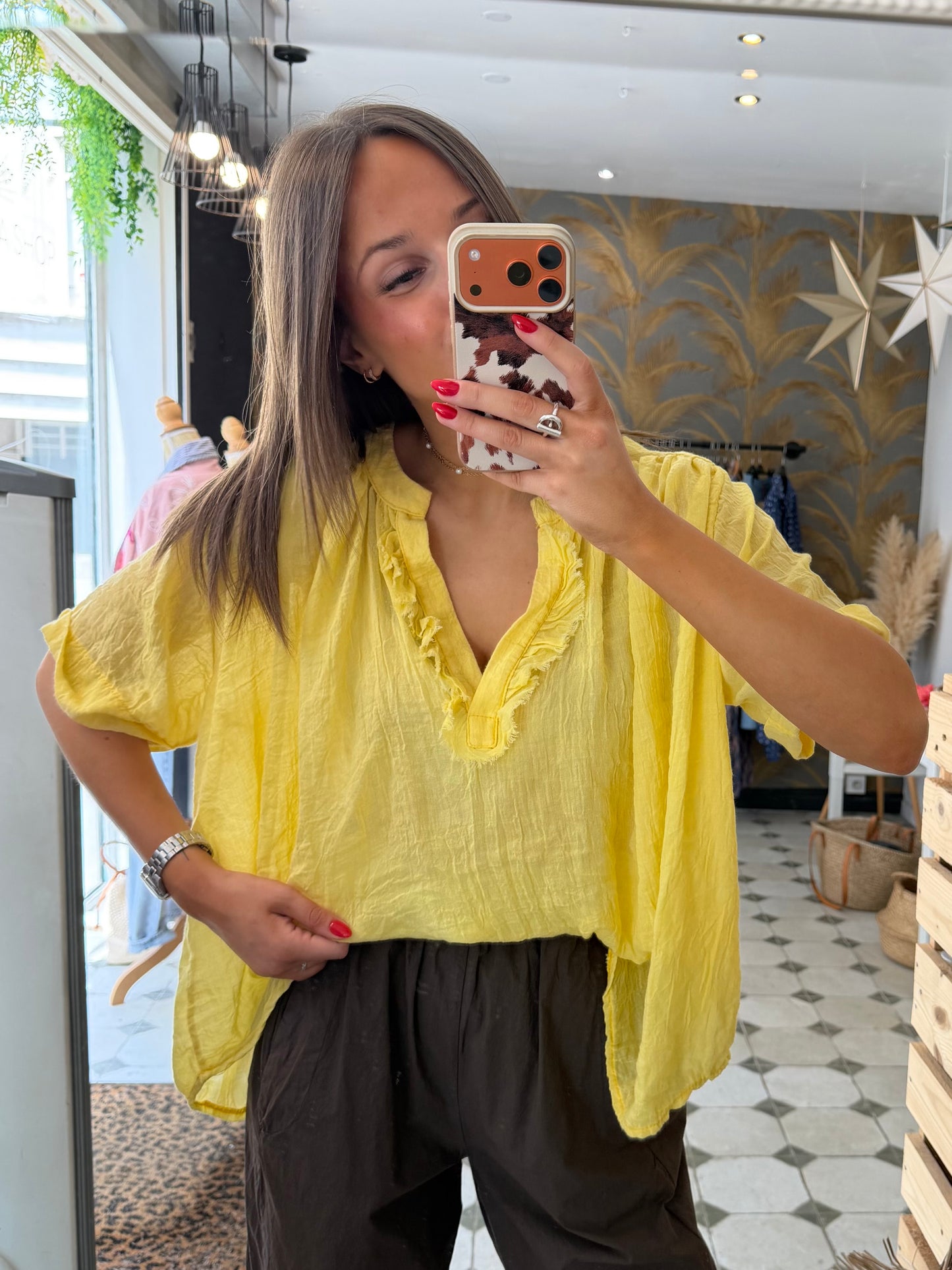 Blouse Aria manches courtes jaune - Johanna Paris