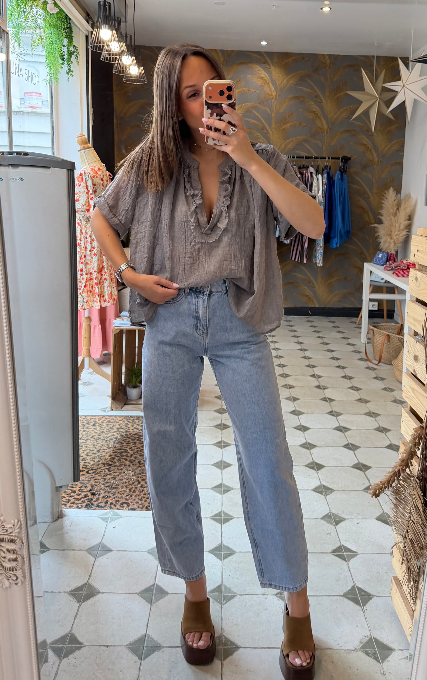 Blouse Aria manches courtes grise - Johanna Paris