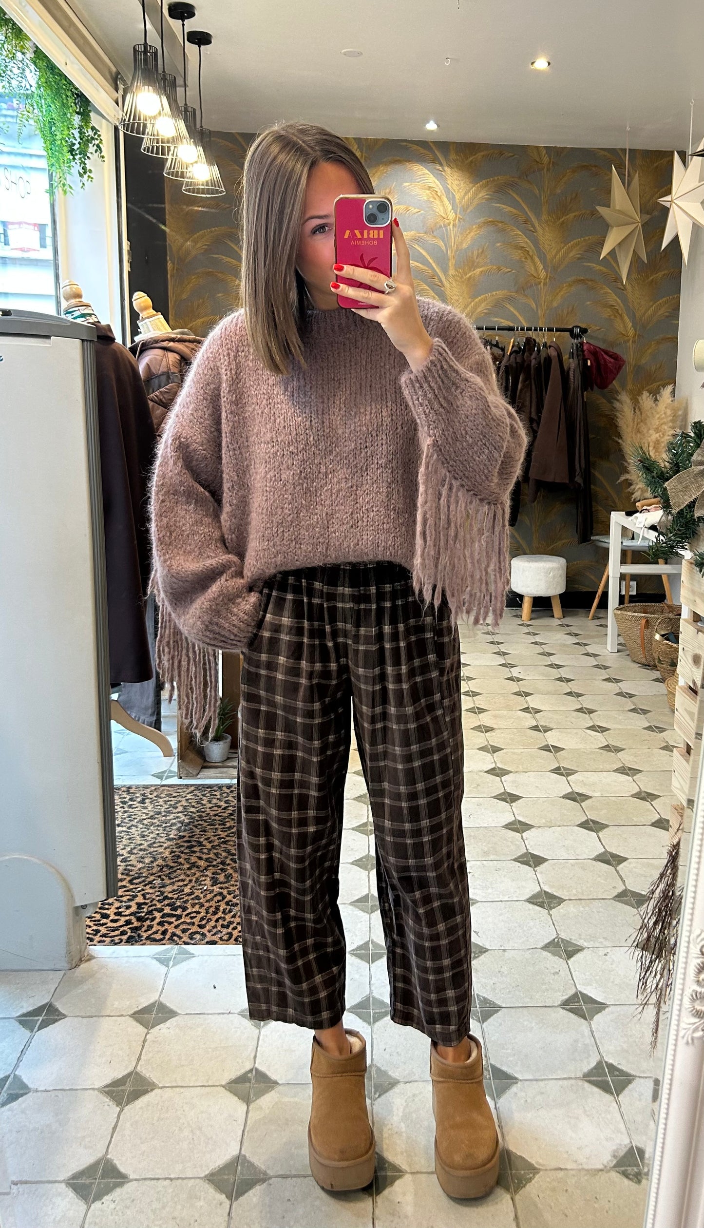 Pantalon Magique en velours à carreaux chocolat - Johanna Paris