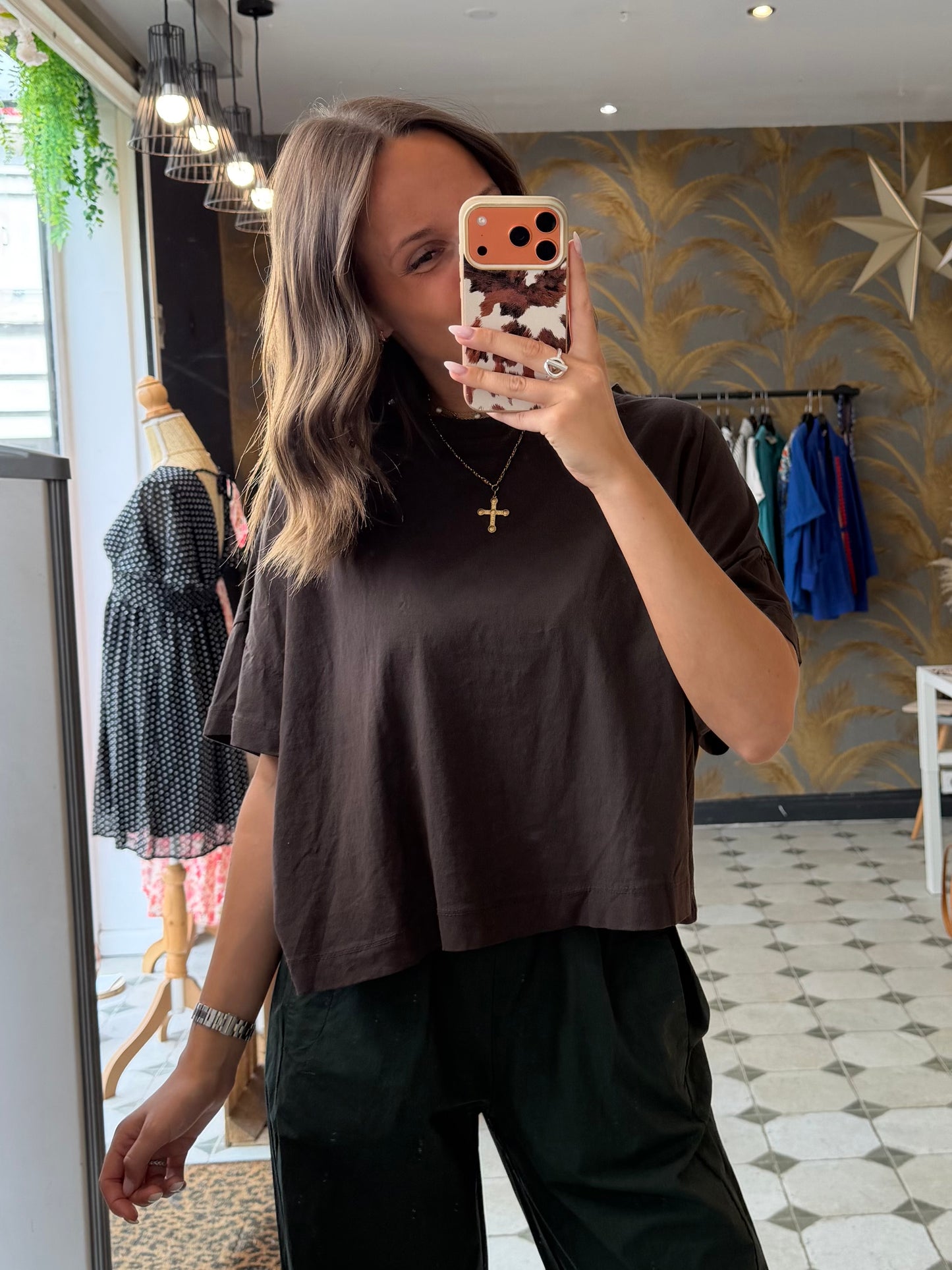 T-Shirt col rond chocolat - Johanna Paris