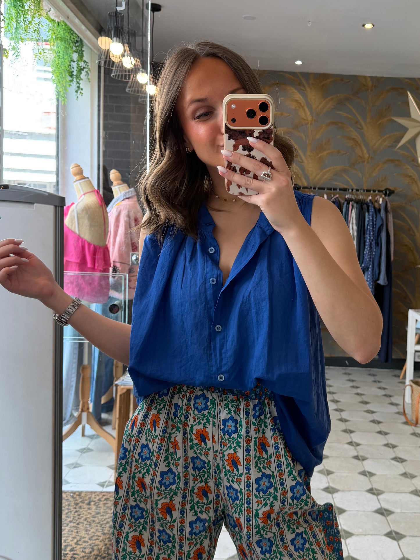 Chemise Clémentine sans manches Bleu électrique- Johanna Paris