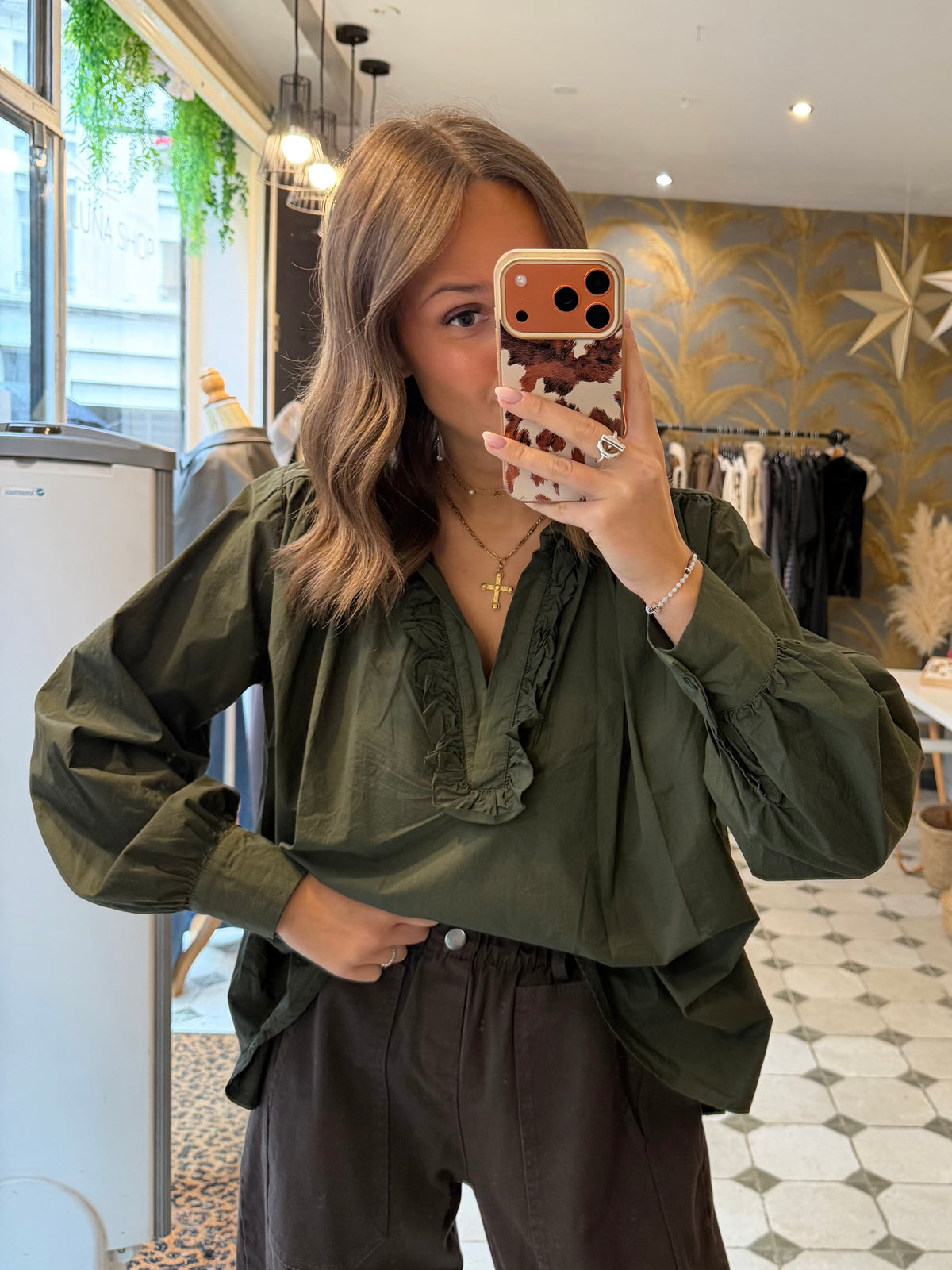 Blouse Aria manches longues kaki - Johanna Paris