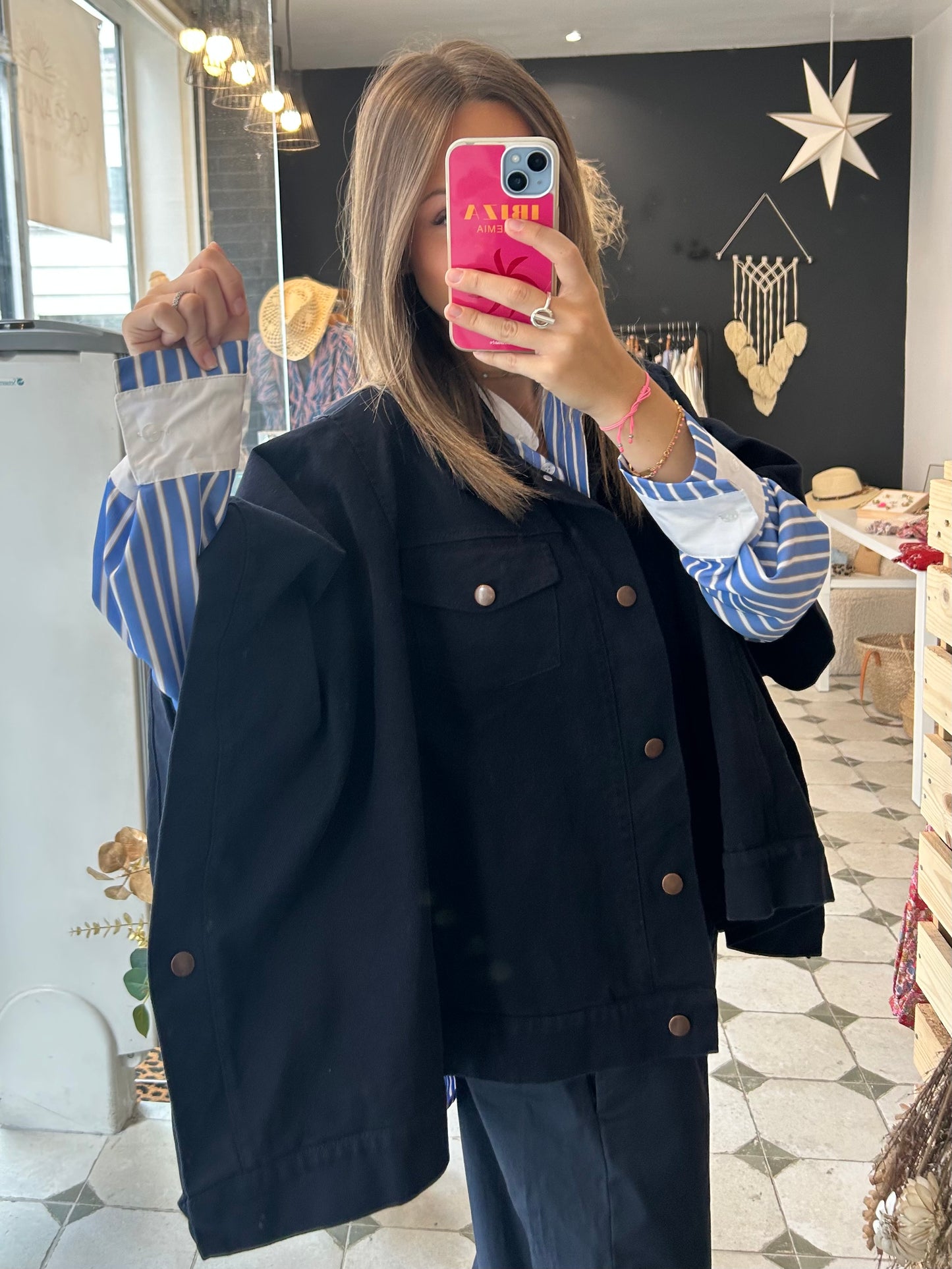 Veste / Cape en jean bleu marine - Johanna Paris