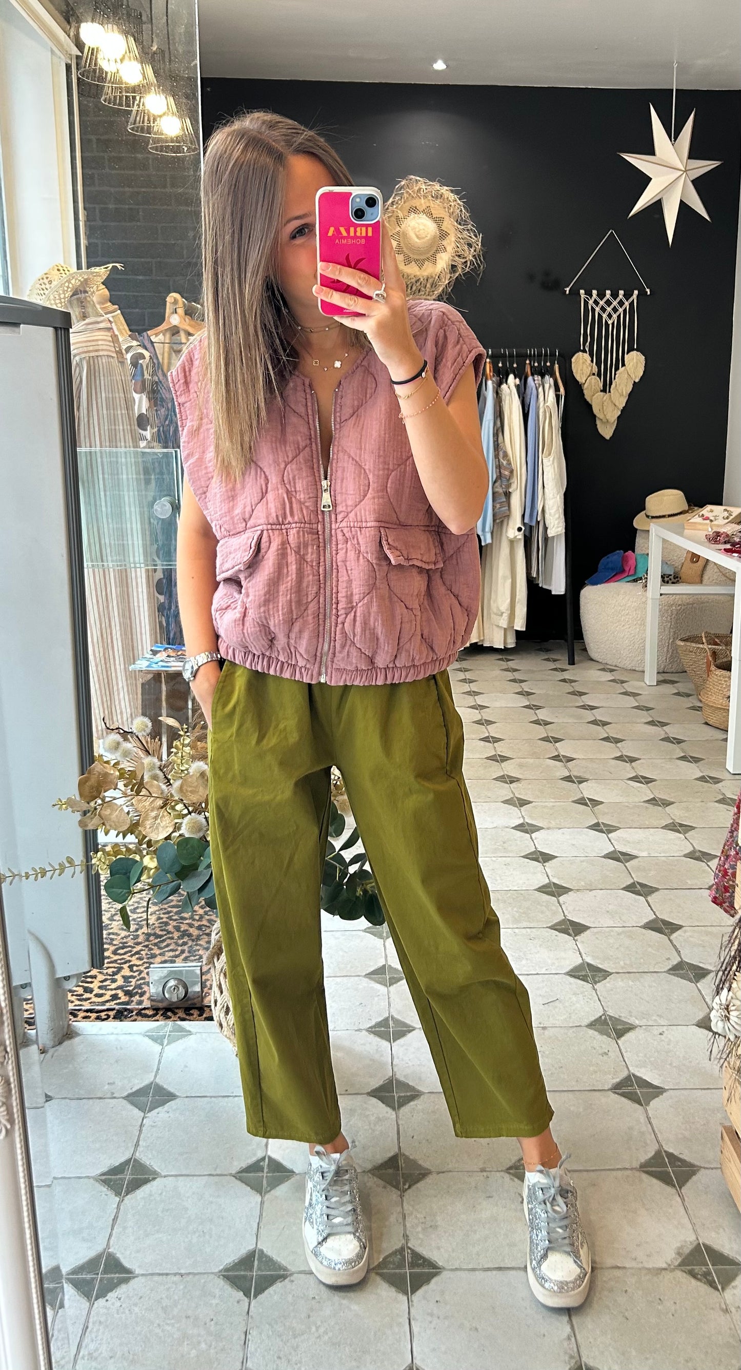 Pantalon Magique en toile vert olive - Johanna Paris