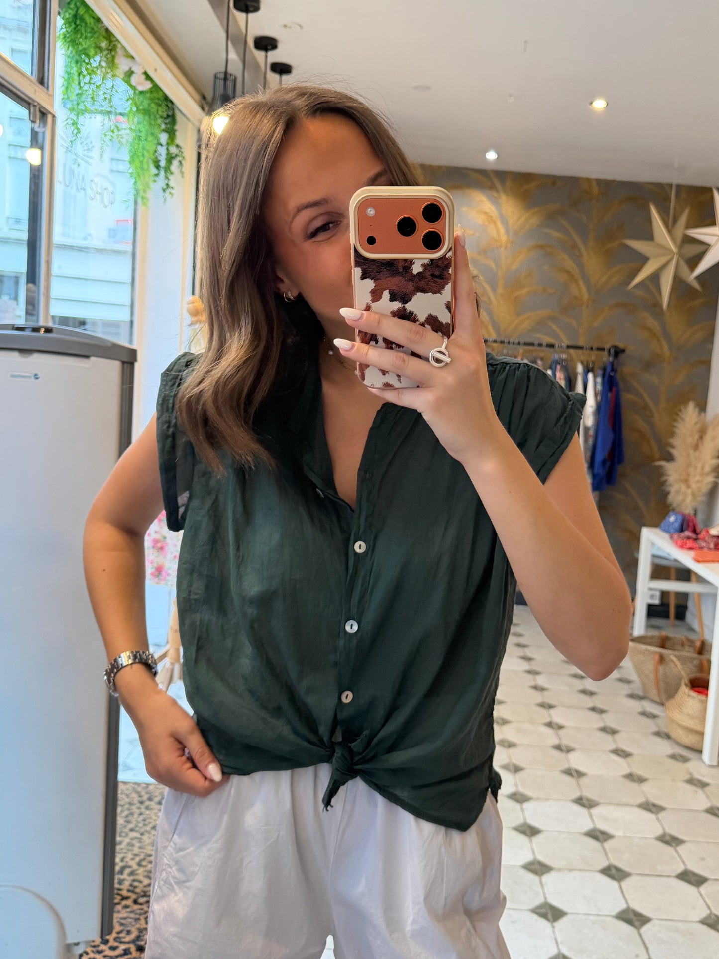 Blouse sans manches Myla vert sapin - Johanna Paris