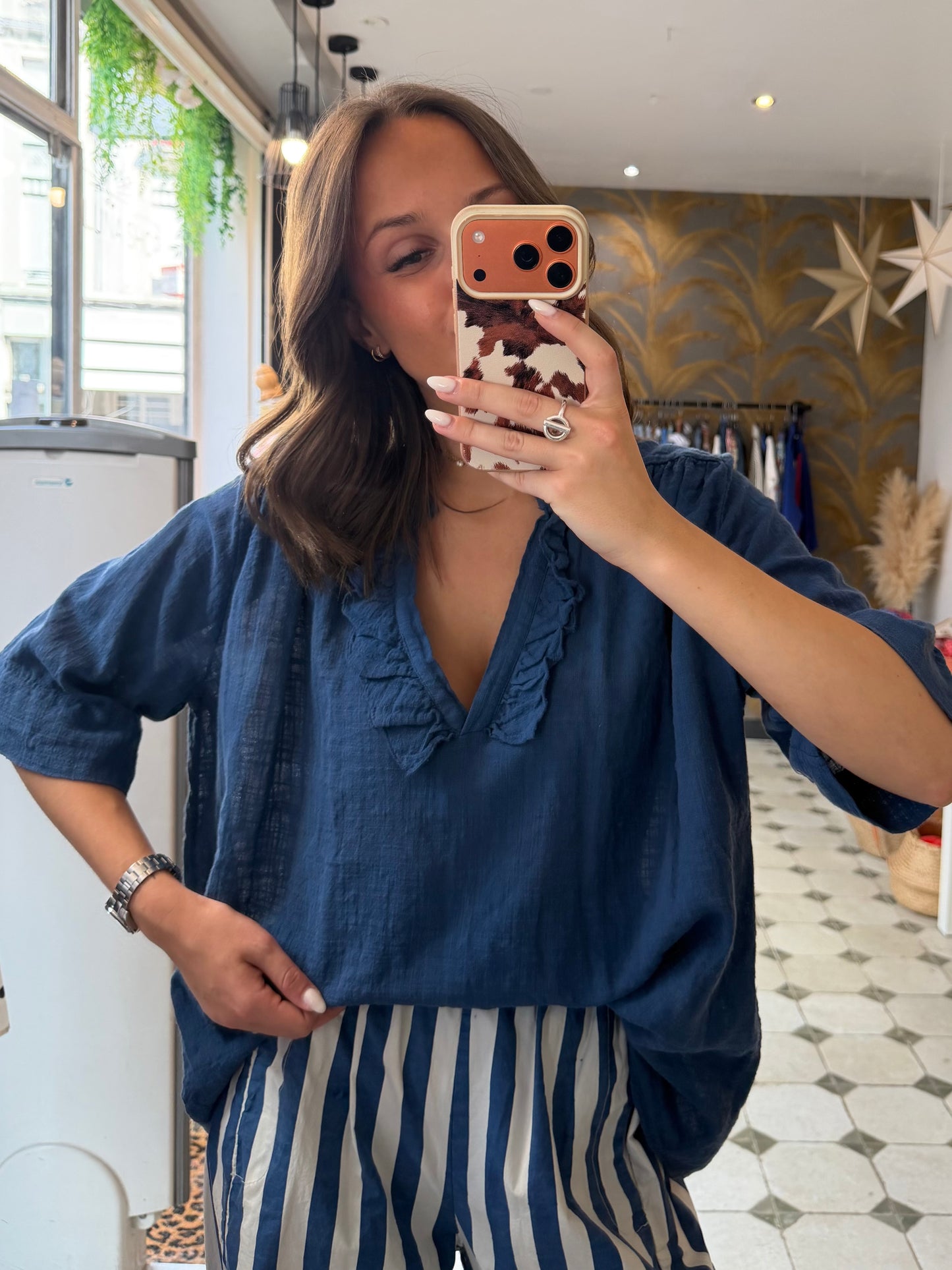 Blouse Aria manches courte bleu marine - Johanna Paris