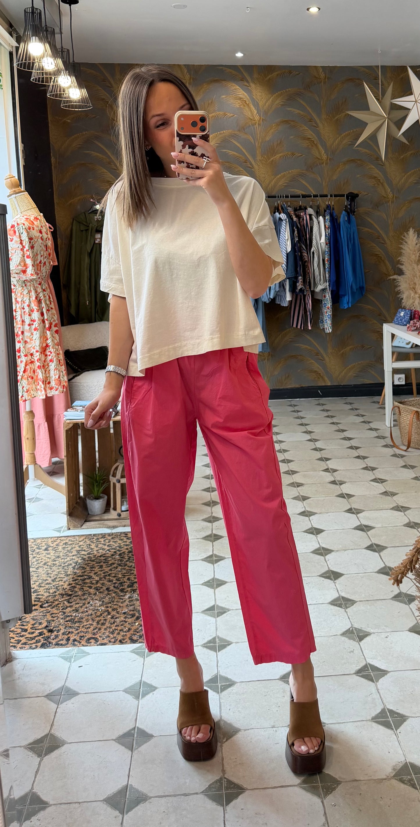 Pantalon Magique en toile fine rose bonbon - Johanna Paris