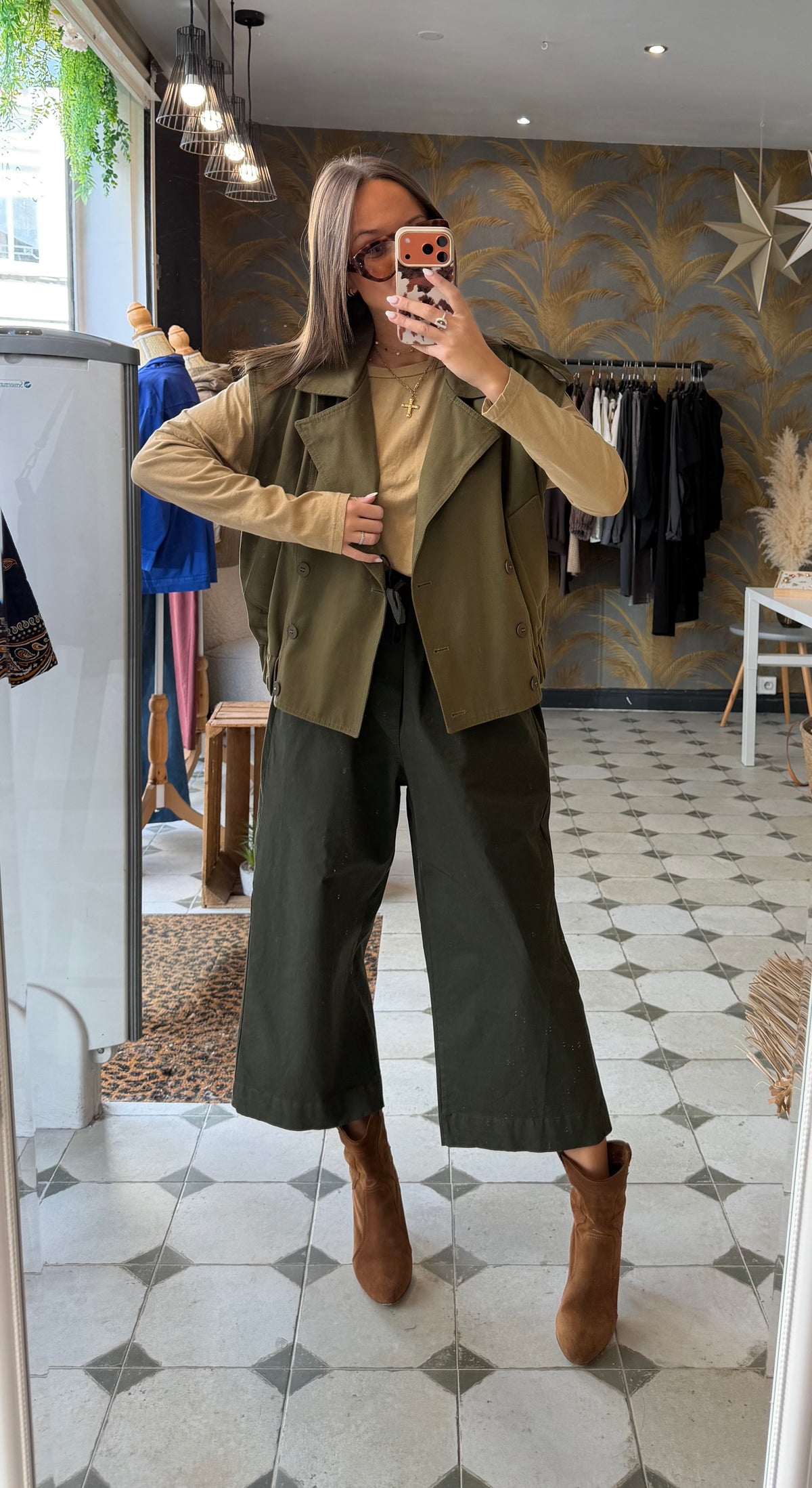 Pantalon en toile avec des liens Kaki - Johanna Paris