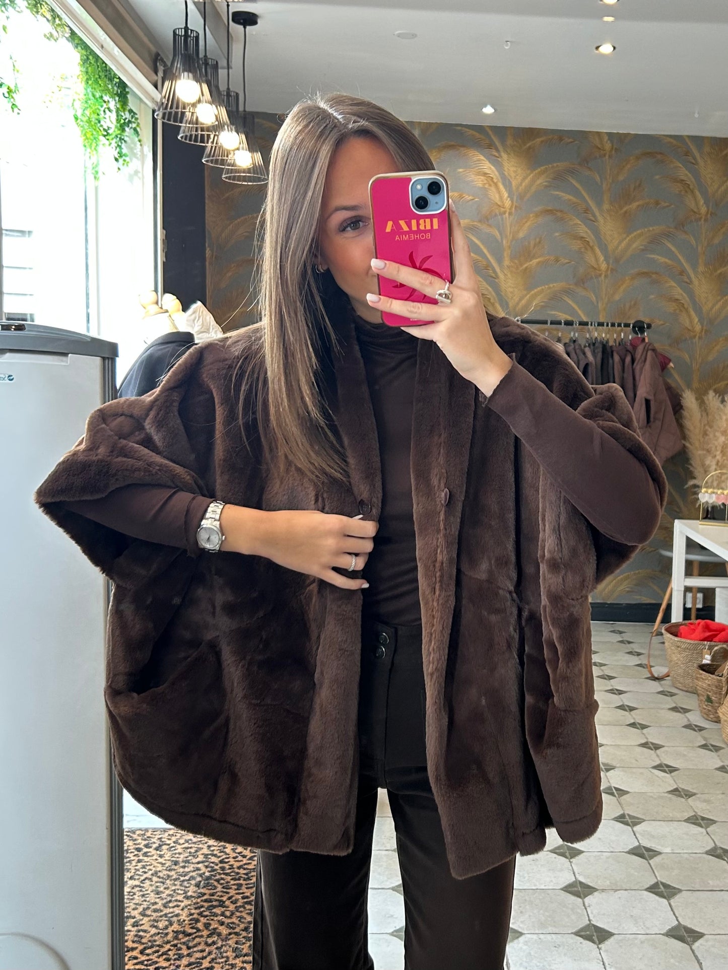 Veste/Cape en fausse fourrure chocolat
