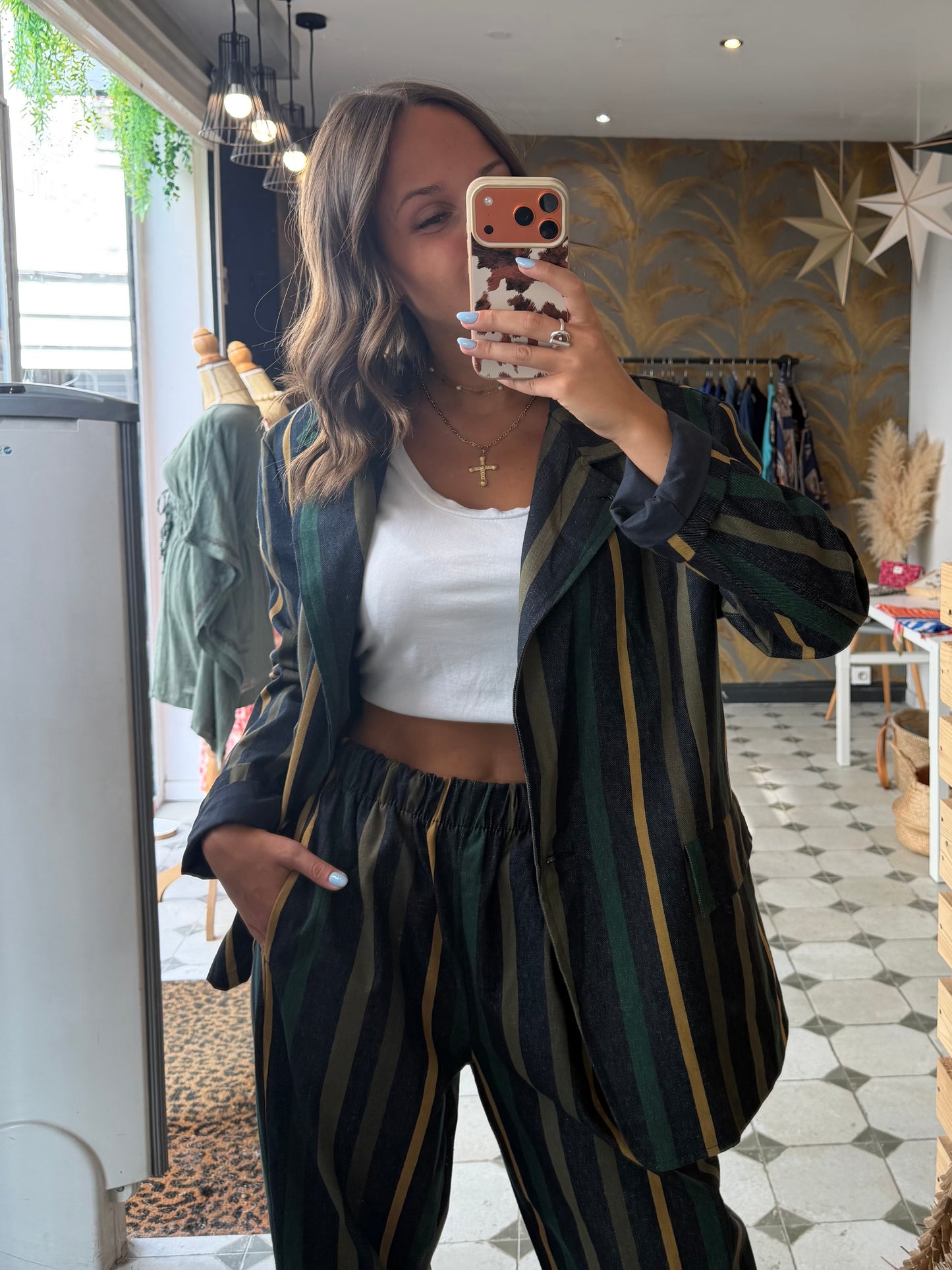 Blazer à rayures Alba kaki - Johanna Paris