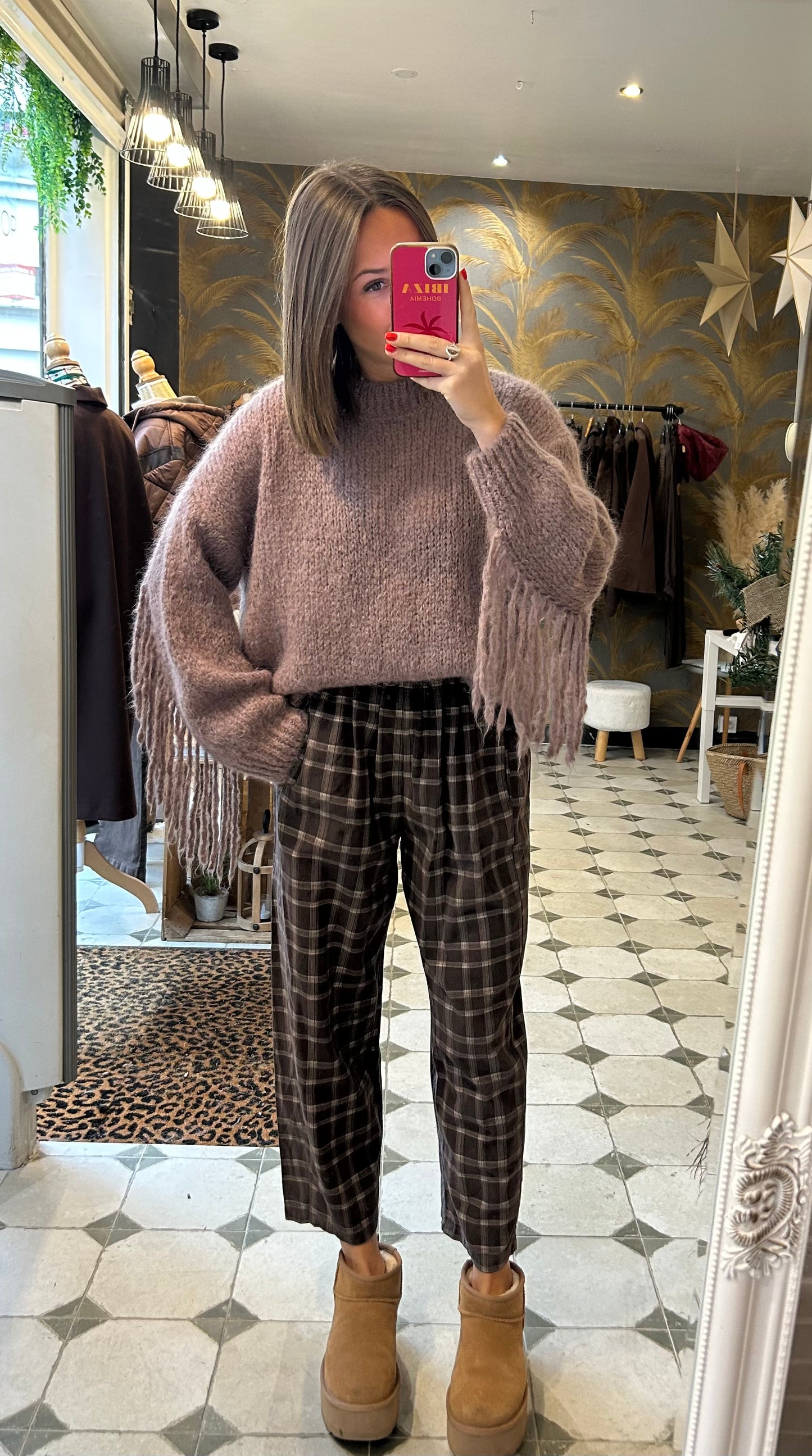 Pantalon Magique en velours à carreaux chocolat - Johanna Paris