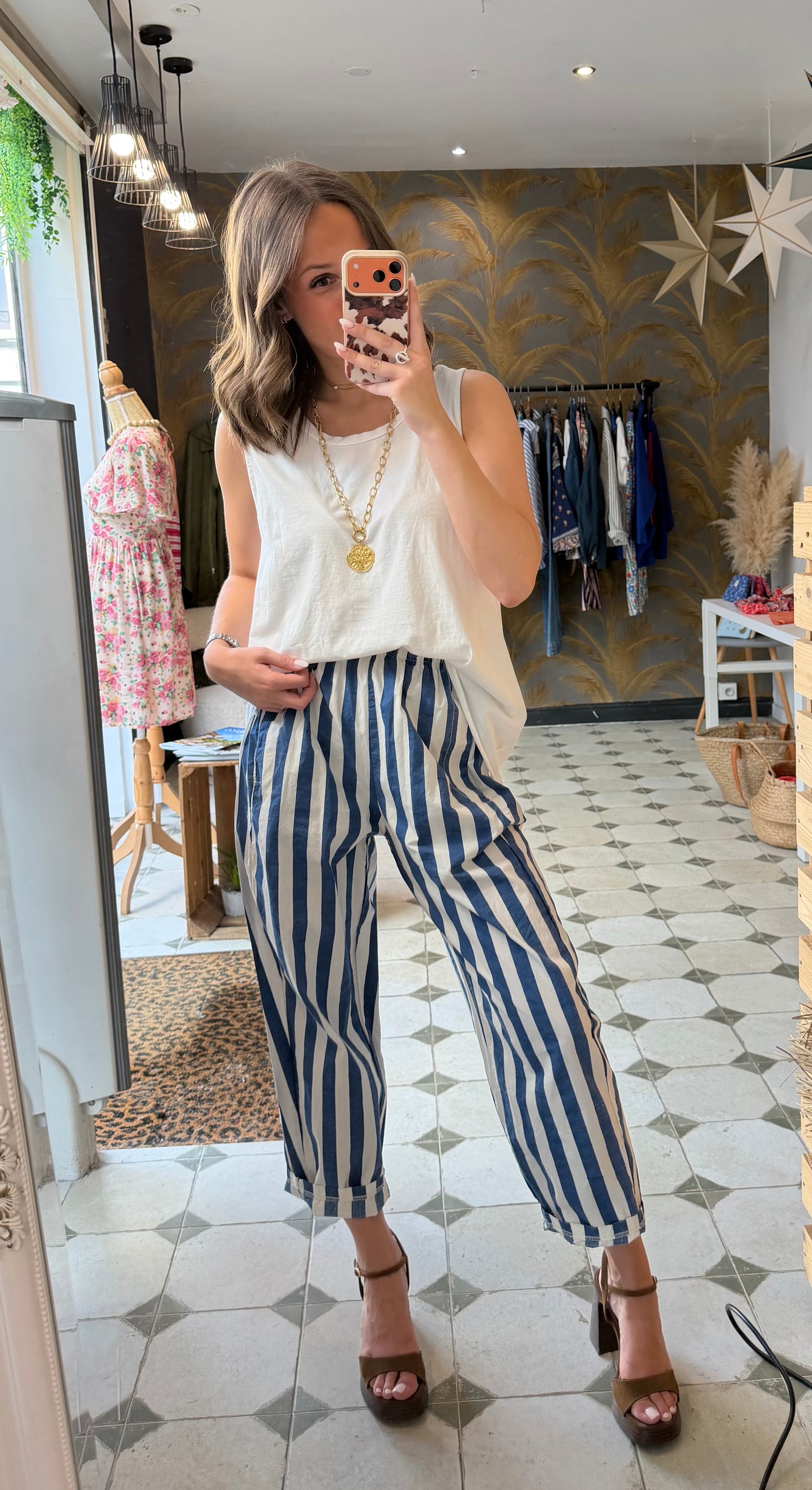 Pantalon Magique en toile fine à rayures - Johanna Paris
