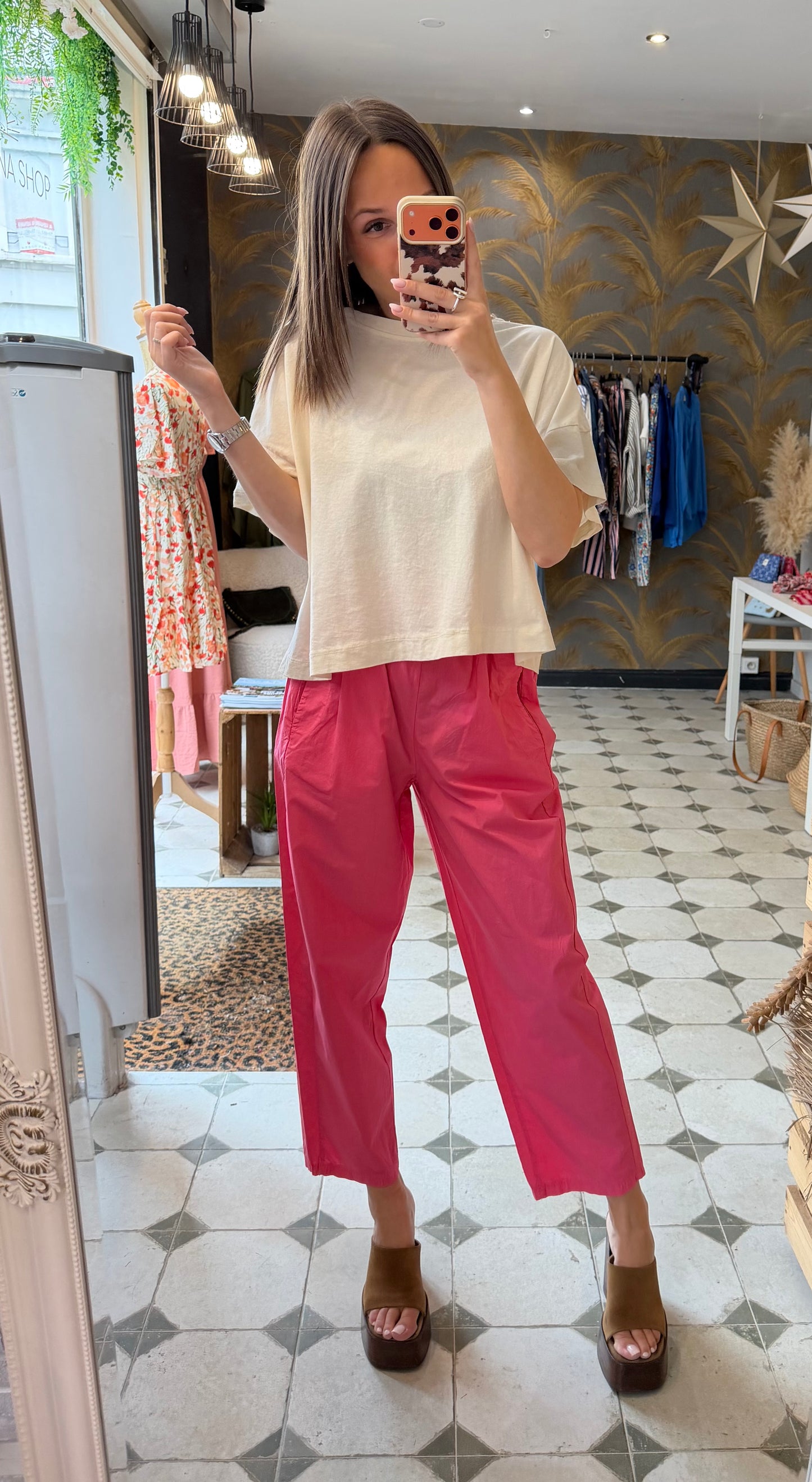 Pantalon Magique en toile fine rose bonbon - Johanna Paris