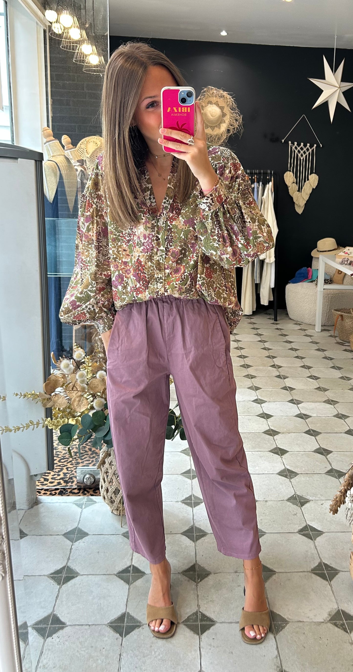 Pantalon Magique en toile vieux rose - Johanna Paris
