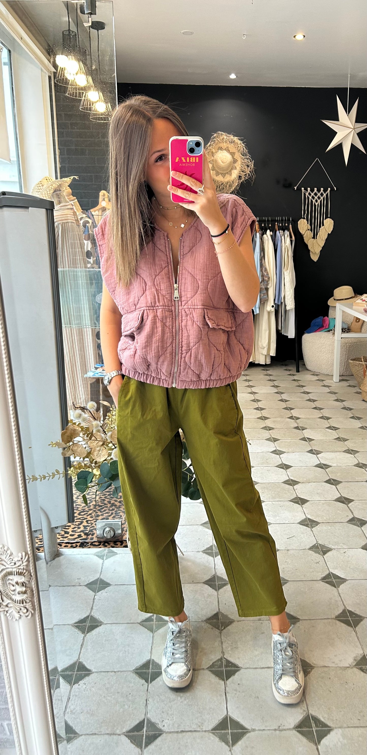 Pantalon Magique en toile vert olive - Johanna Paris