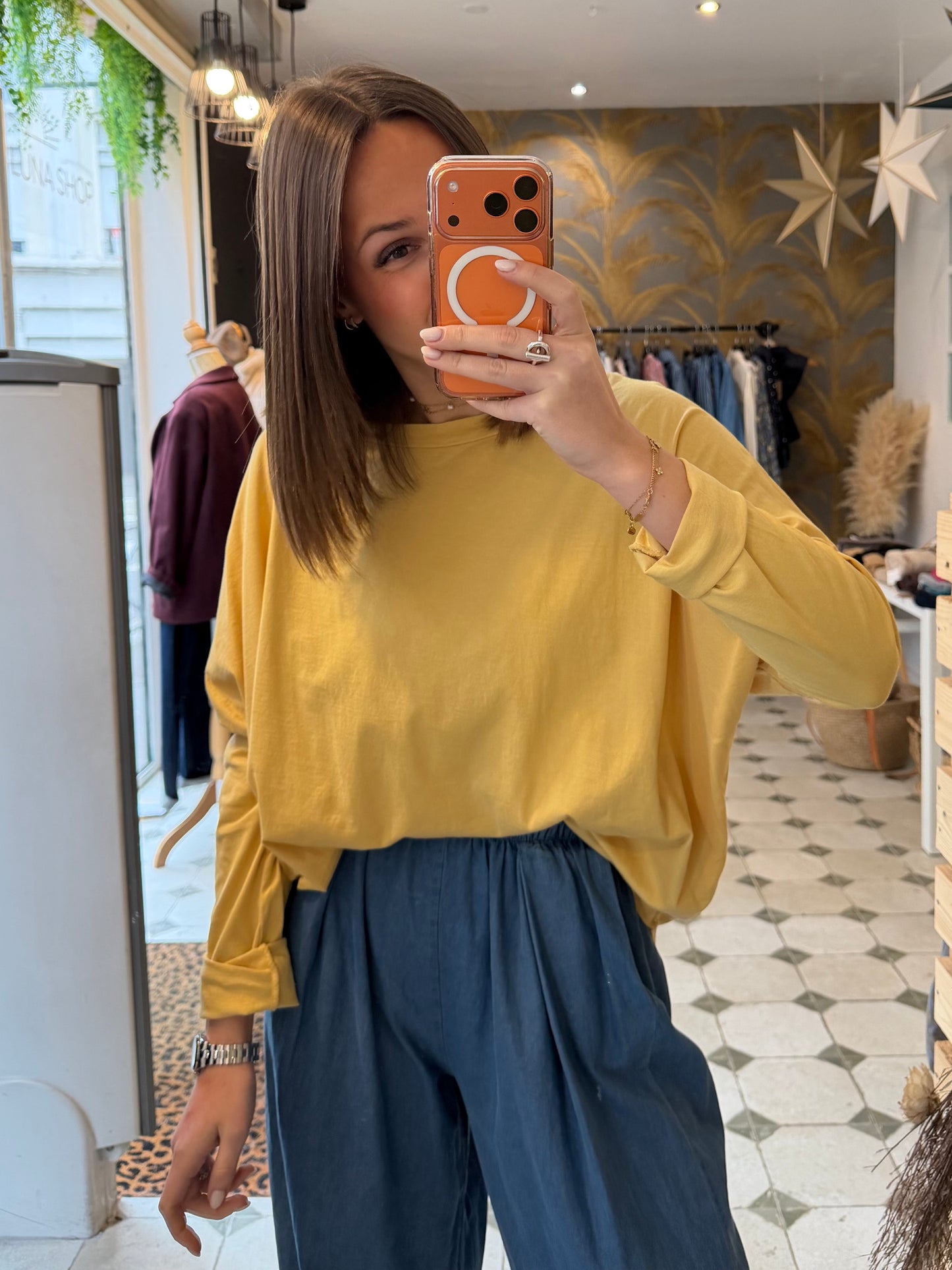 T-Shirt Col Bateau jaune - Johanna Paris