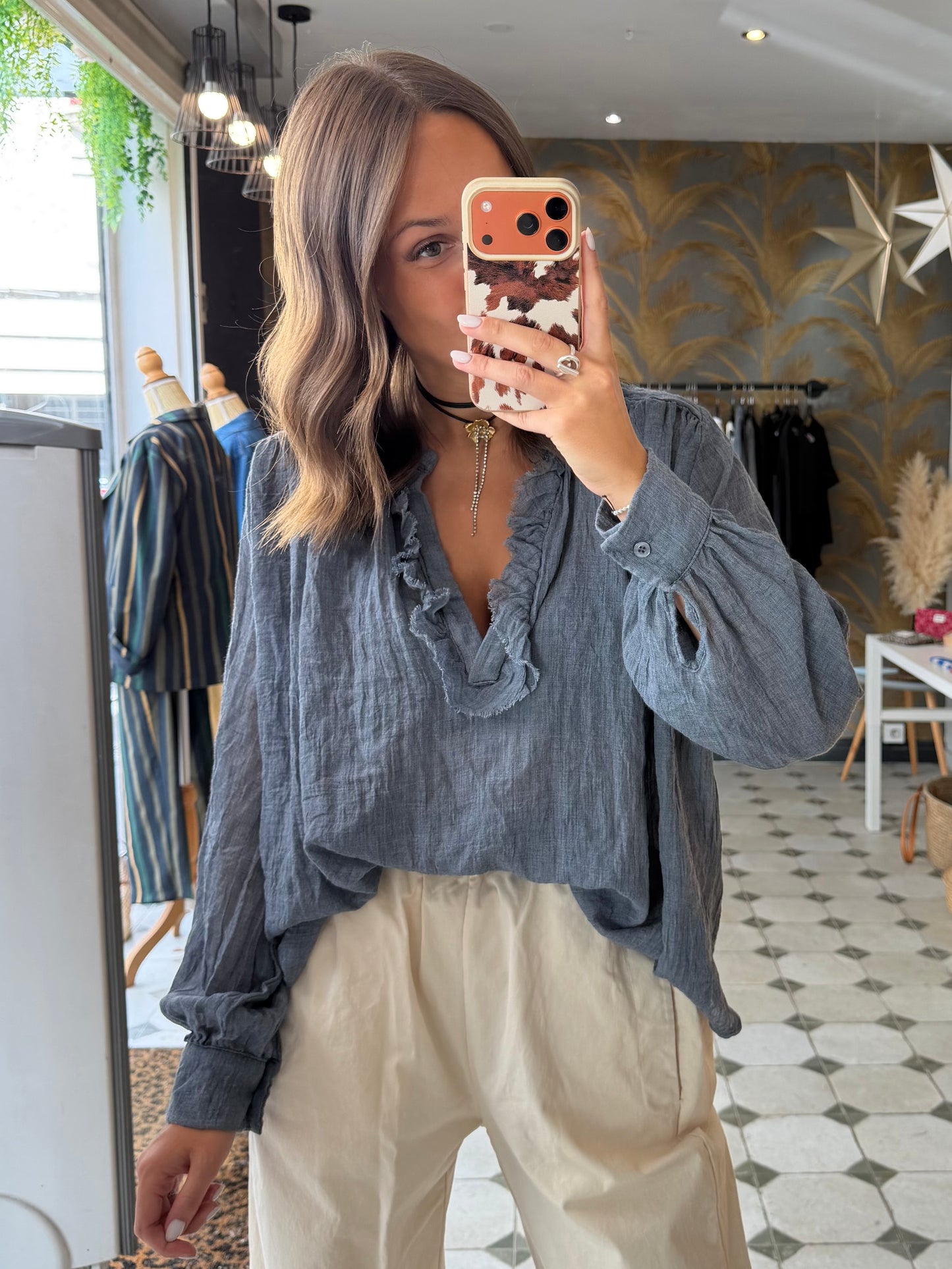 Blouse ML Aria bleu-gris  - Johanna Paris