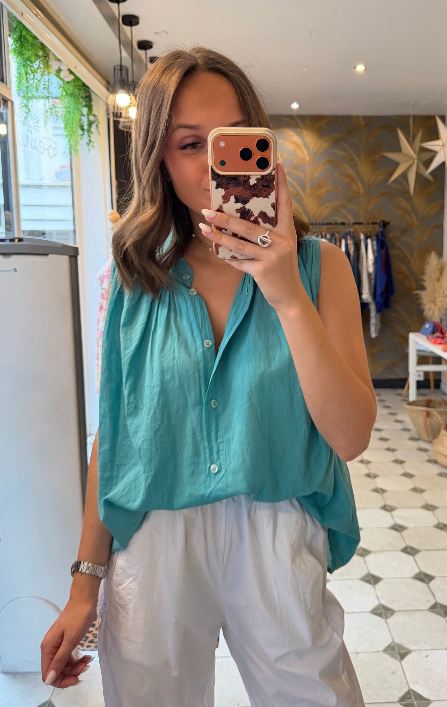 Chemise Clémentine sans manches Bleu canard - Johanna Paris