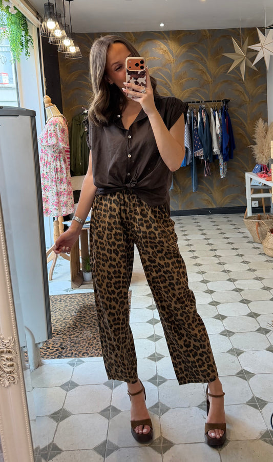 Pantalon Magique en toile fine léopard - Johanna Paris