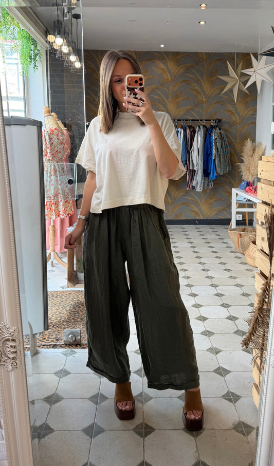 Pantalon Magique 2 en lin kaki  - Johanna Paris
