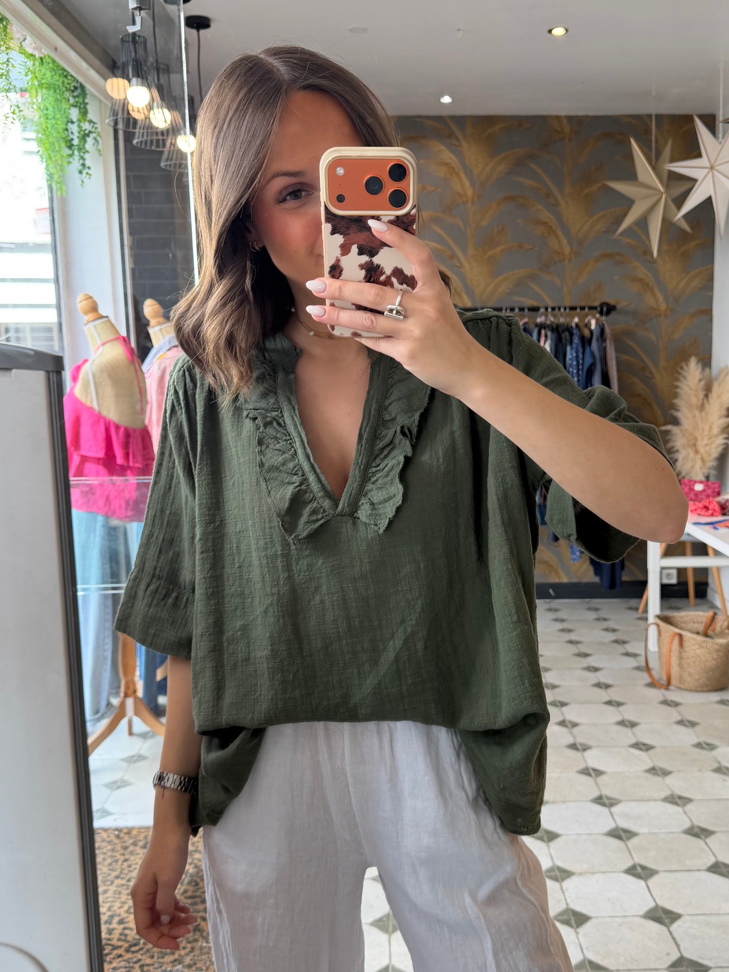 Blouse Aria manches courtes kaki - Johanna Paris
