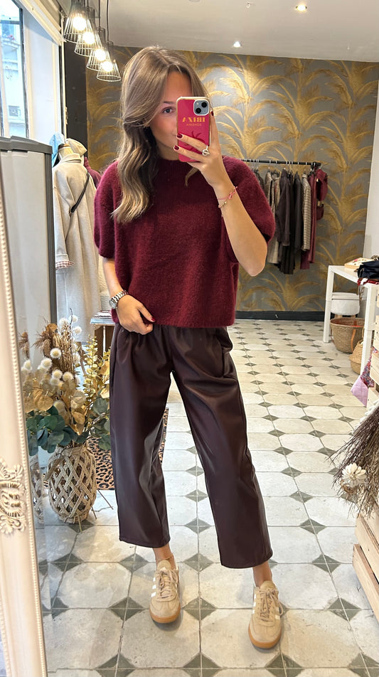 Pantalon magique en simili cuir bordeaux - Johanna Paris