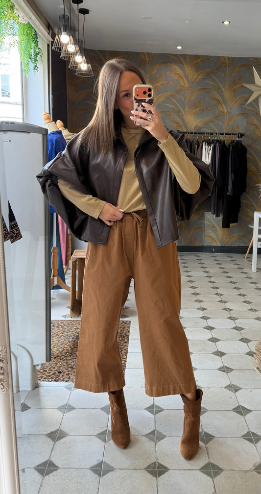 Pantalon en toile avec des liens Camel - Johanna Paris