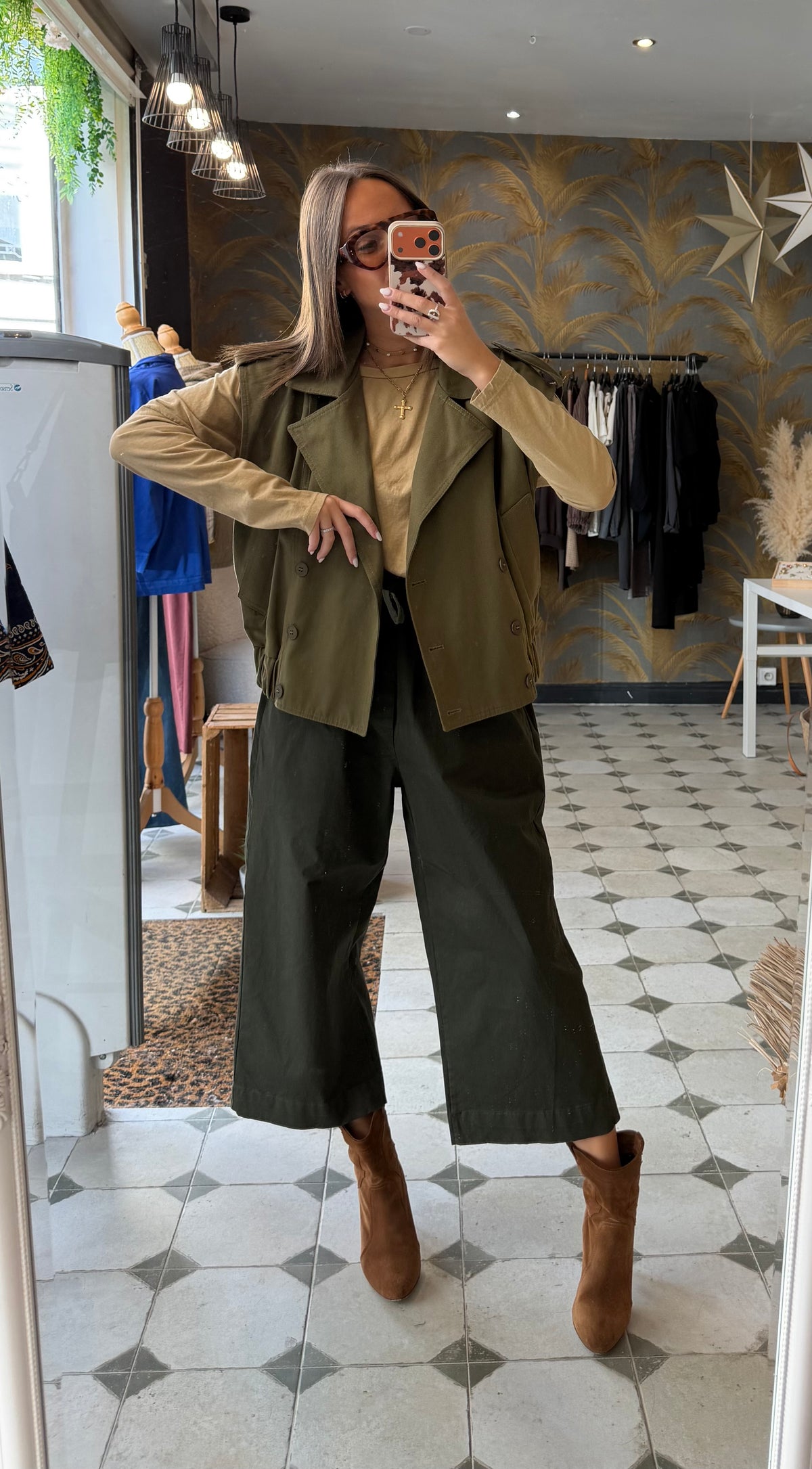 Pantalon en toile avec des liens Kaki - Johanna Paris