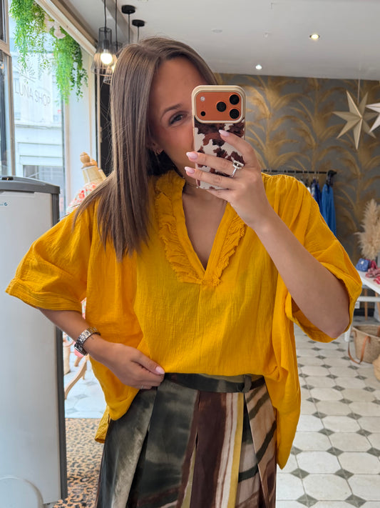 Blouse Aria manches courtes jaune en coton - Johanna Paris