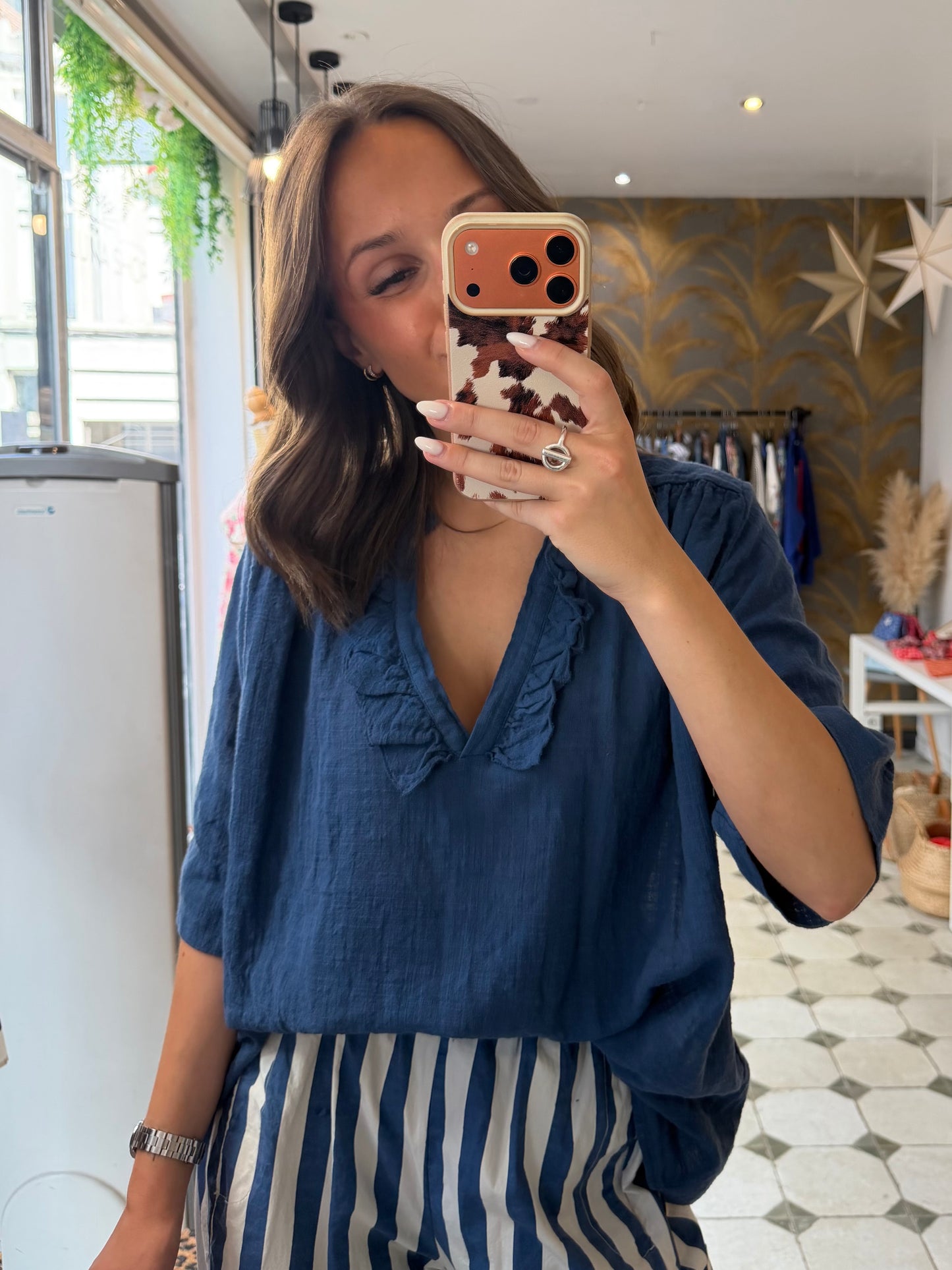 Blouse Aria manches courte bleu marine - Johanna Paris