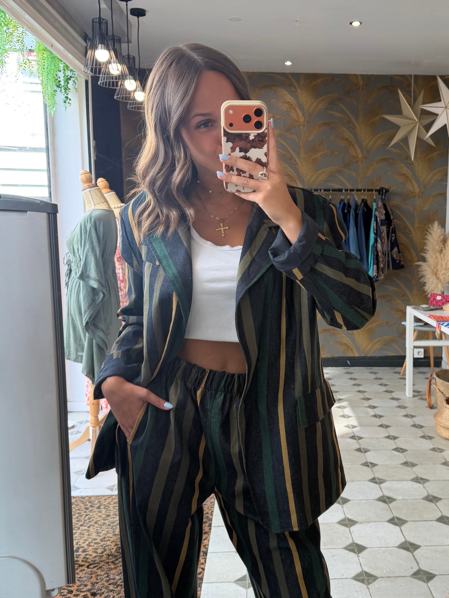 Blazer à rayures Alba kaki - Johanna Paris