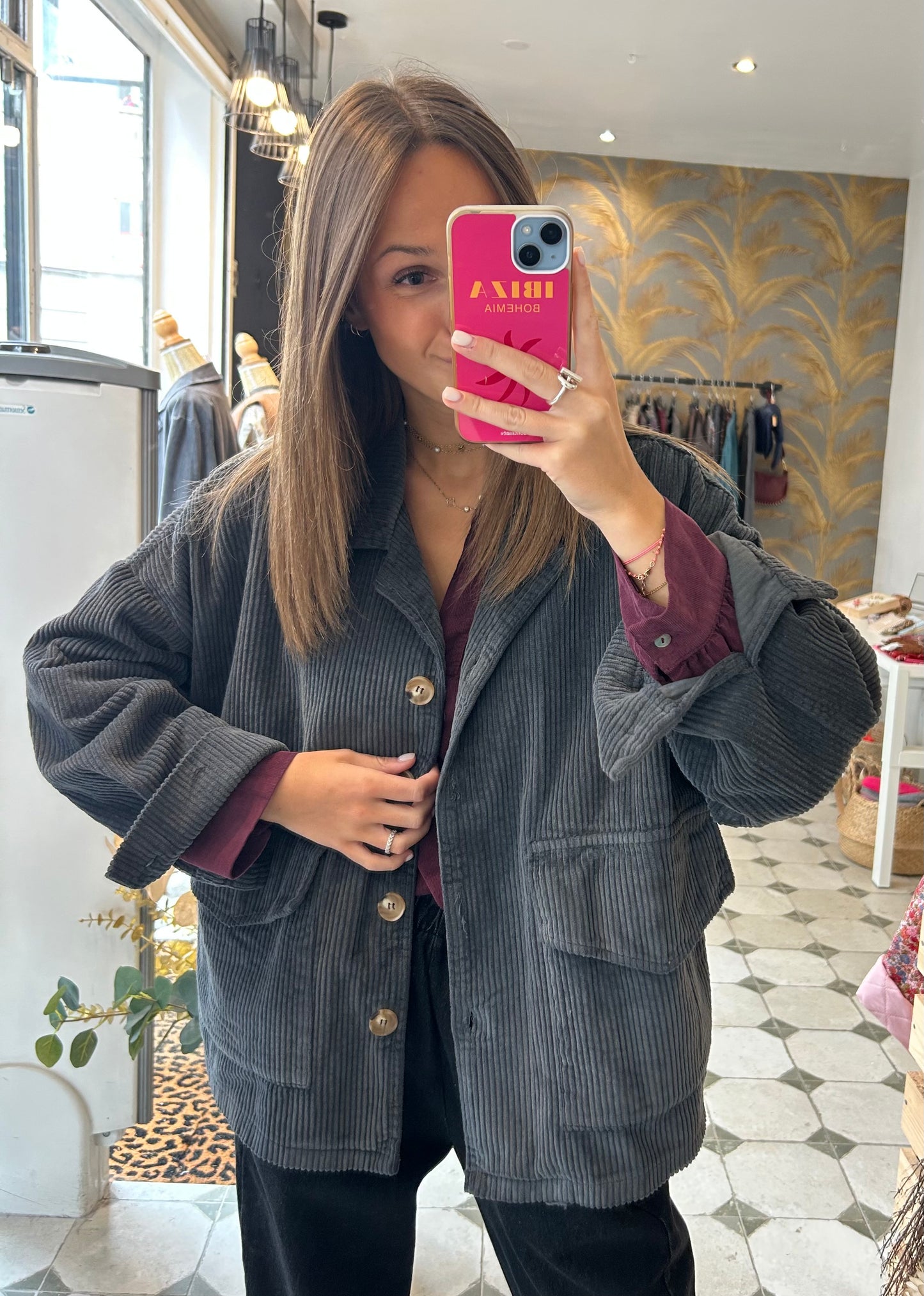 Veste en velours Mélissa grise - Johanna Paris