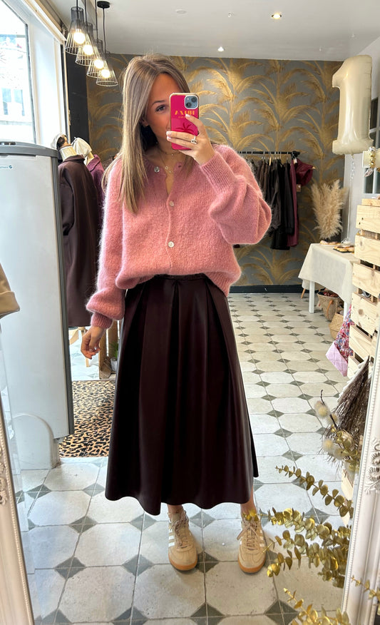 Jupe longue Marlène en simili-cuir prune - Johanna Paris