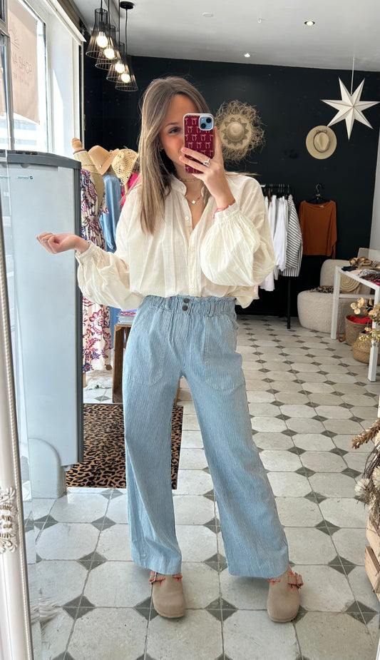 Pantalon en toile rayé large - Johanna Paris
