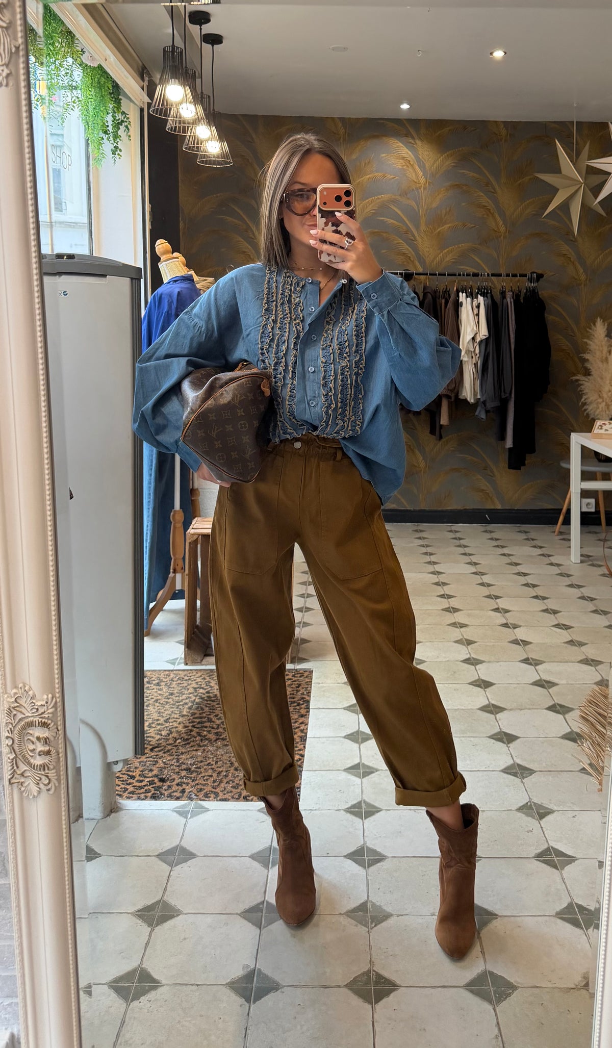 Pantalon en toile forme ballon ocre - Johanna Paris