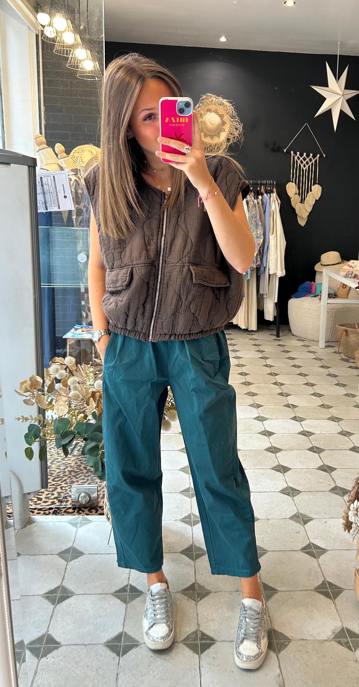 Pantalon Magique en toile bleu canard - Johanna Paris