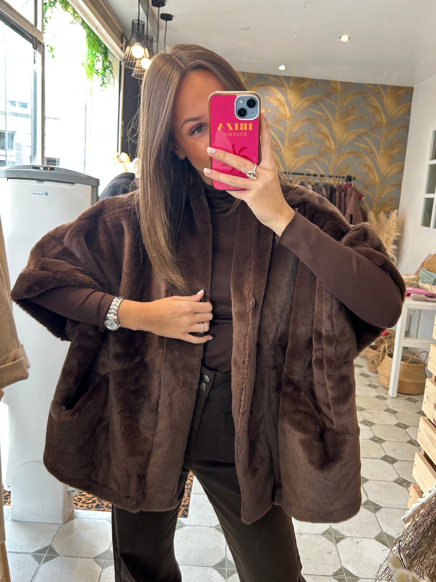 Veste/Cape en fausse fourrure chocolat